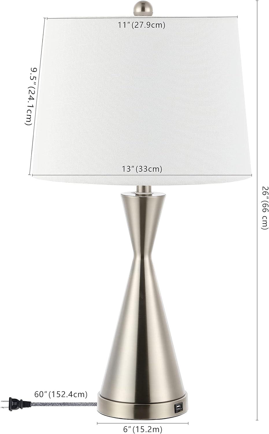 Colton 26" Classic French Country Iron LED Table Lamp with USB Charging Port, Nickel (Set of 2)