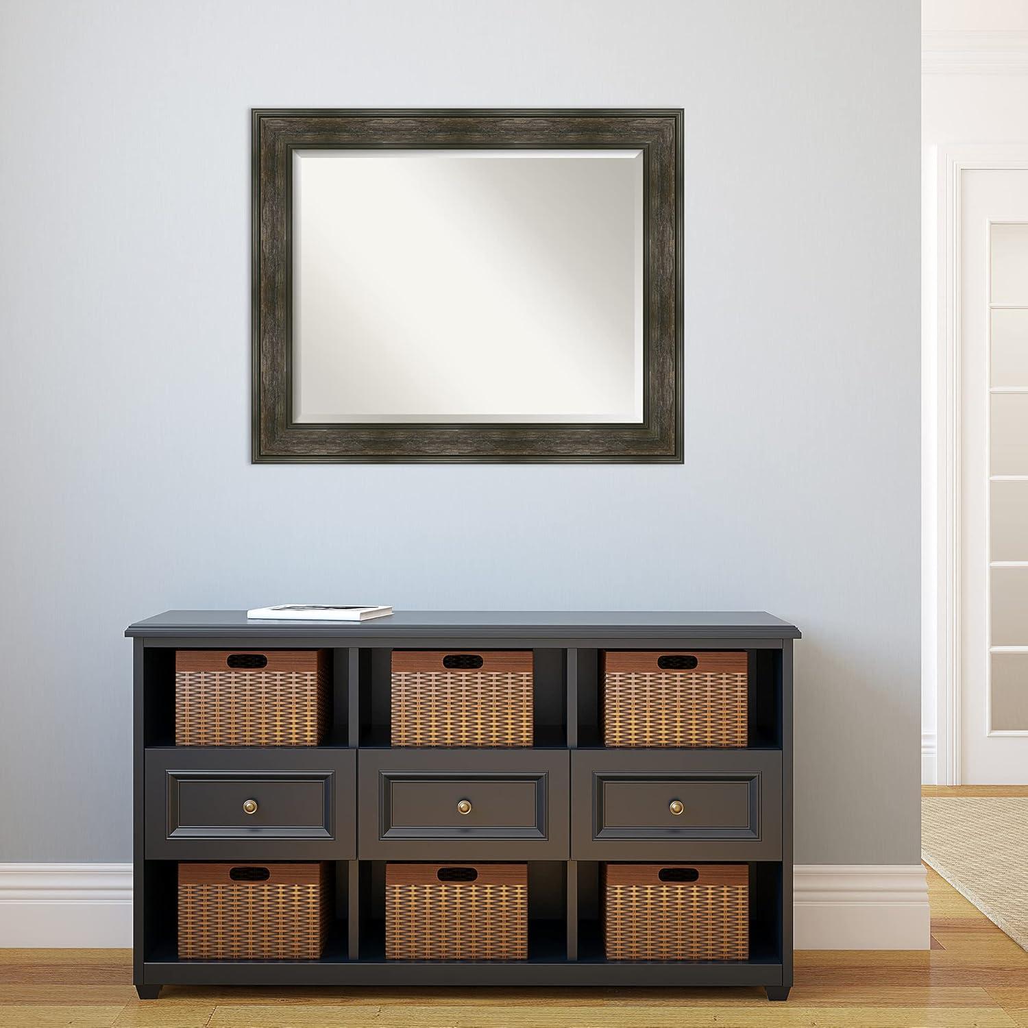 34" x 28" Non-Beveled Rail Rustic Char Wall Mirror - Amanti Art: Rectangle, Polystyrene Frame, Wall Mounted