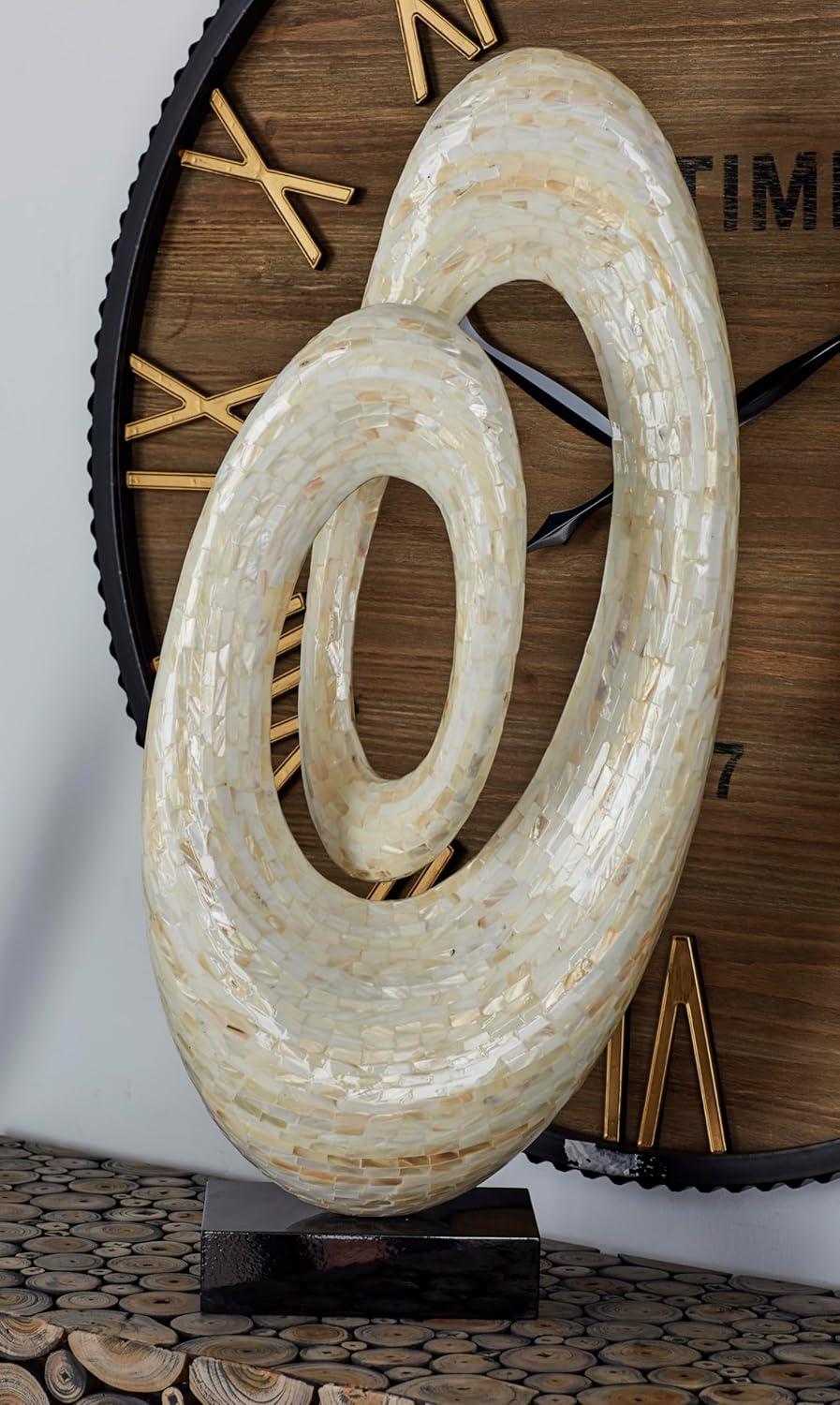 12" x 30" White Mother of Pearl Shell Swirl Abstract Sculpture with Black Base, by DecMode