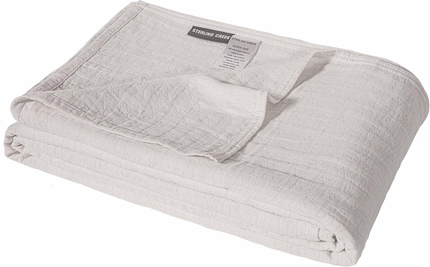 Sterling Creek Dawson White Star Muslin Blanket King Three Layers Lightweight Cotton Gauze Blanket King