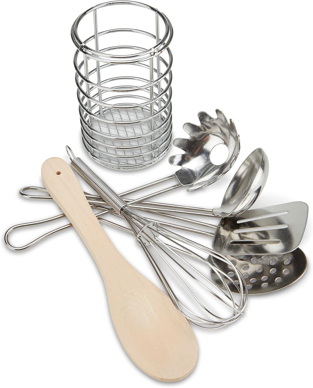 Stainless Steel and Wood Kids' Cooking Utensils Set