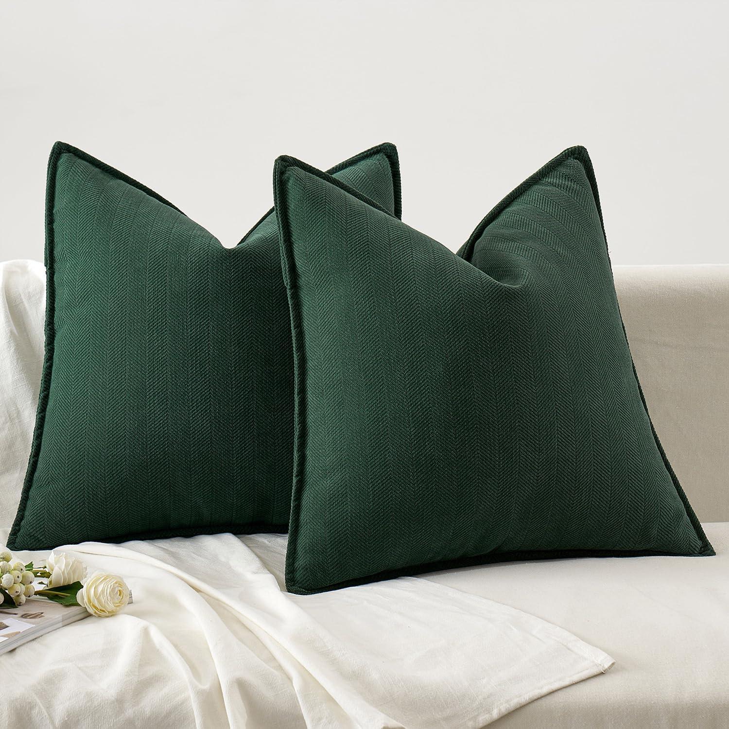 Green Chenille 18x18 Inch Decorative Pillow Covers, Pack of 2