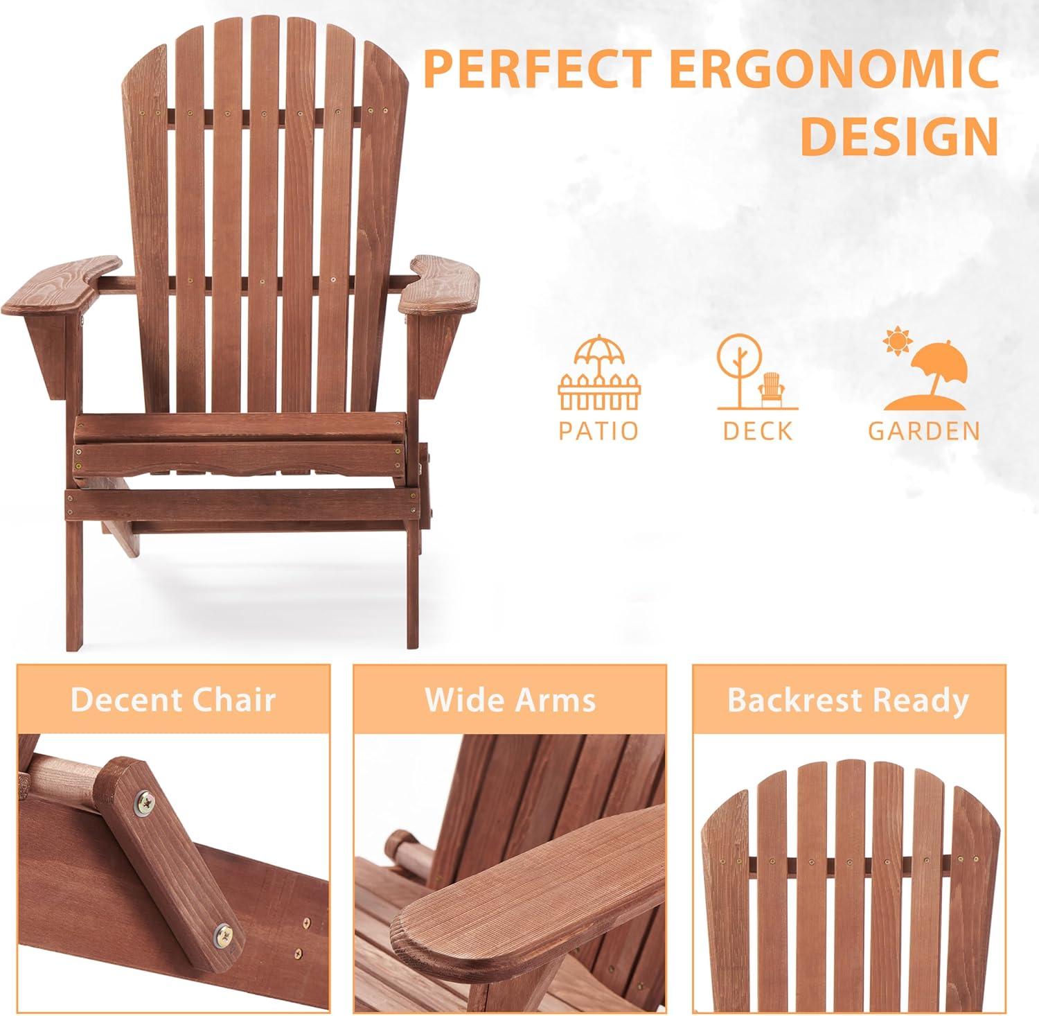 CLEARANCE! Wooden Outdoor Folding Adirondack Chair Set of 2 Wood Lounge Patio Chair for Garden,Garden, Lawn, Backyard, Deck, Pool Side, Fire Pit,Half Assembled,
