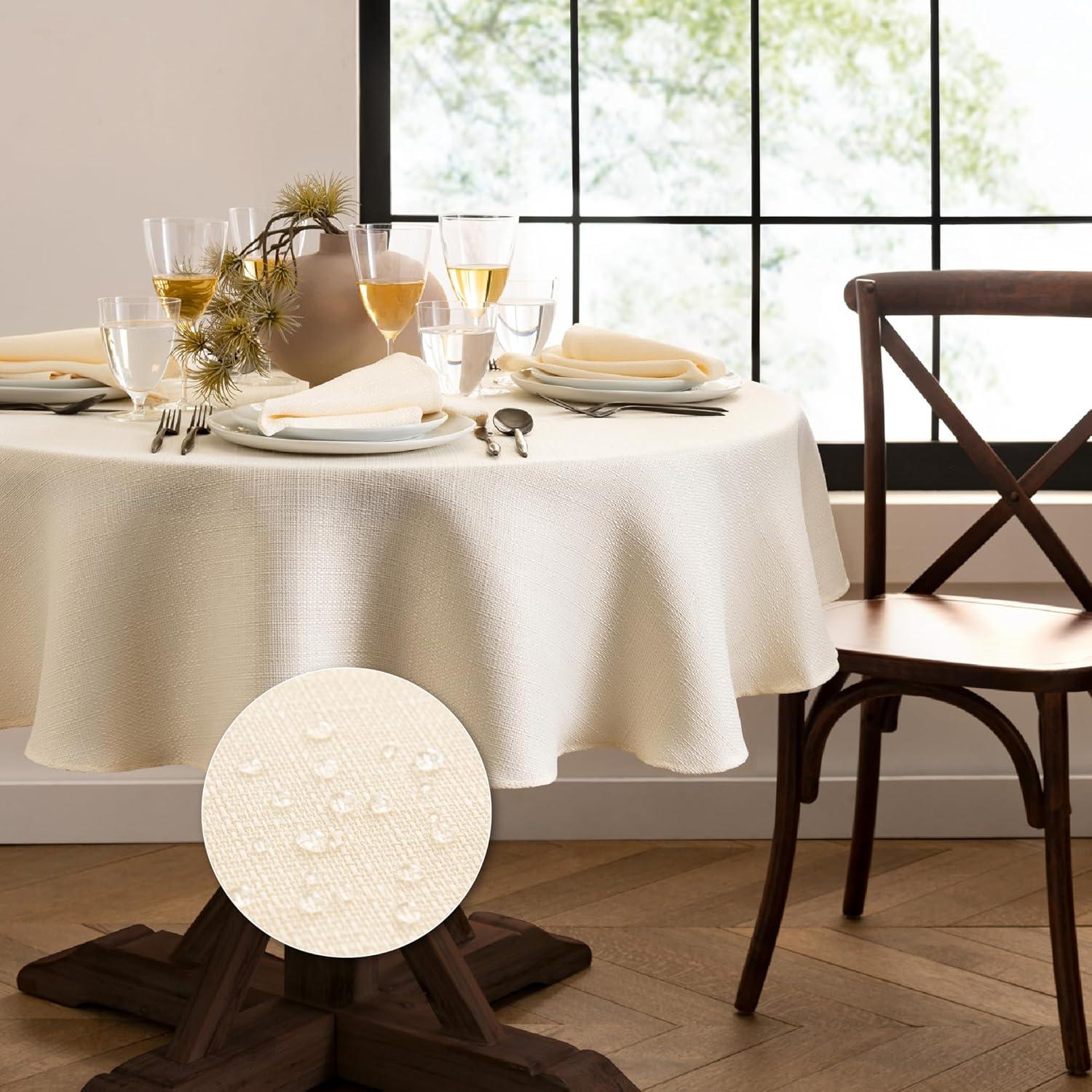 Laurel Solid Texture Water and Stain Resistant Tablecloth - 70" Round - Ivory - Elrene Home Fashions