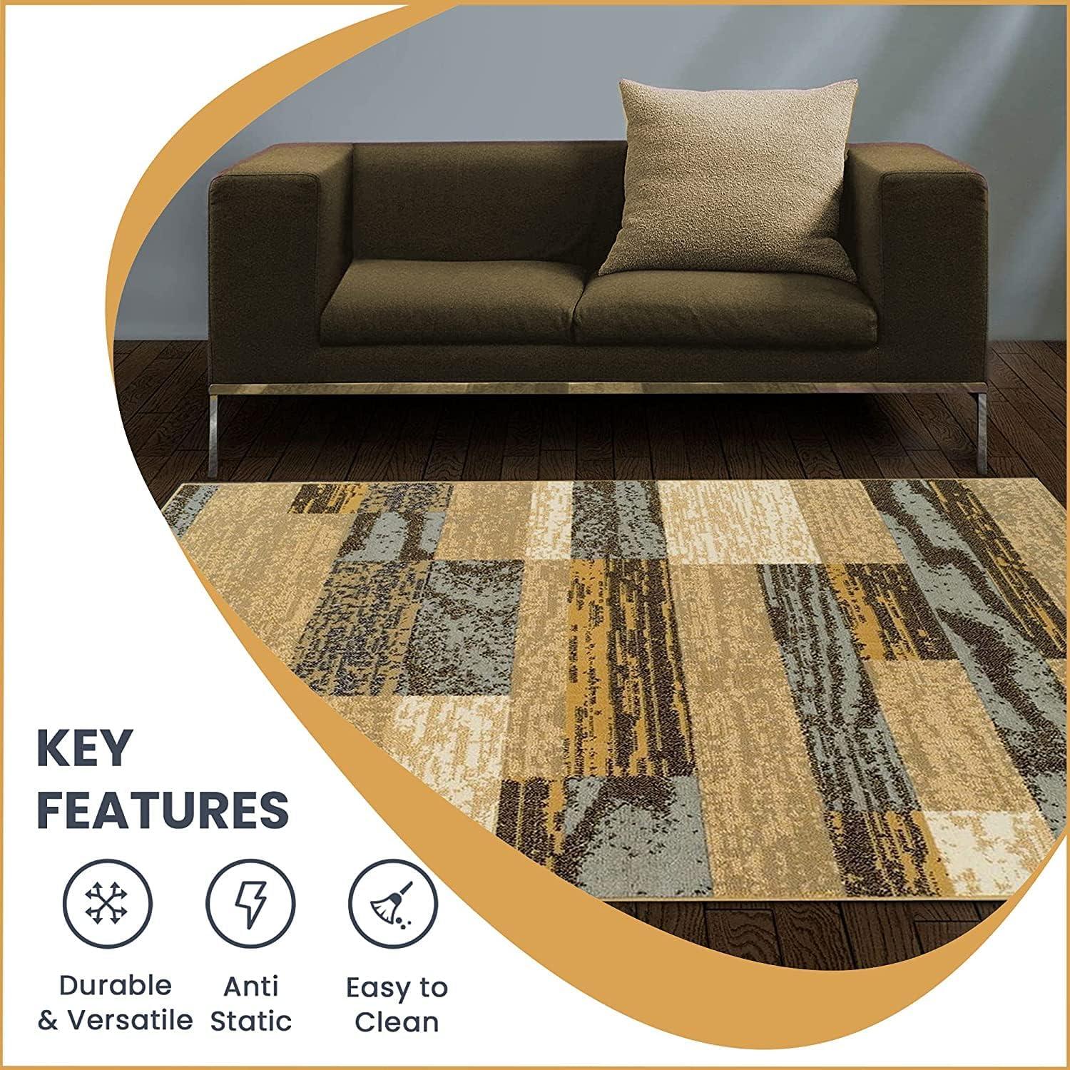 Superior Alfombra de Área de 3' x 5' para Sala de Estar, Dormitorio, Alfombras Geométricas Rockwood para Interiores, Azul Claro-beige