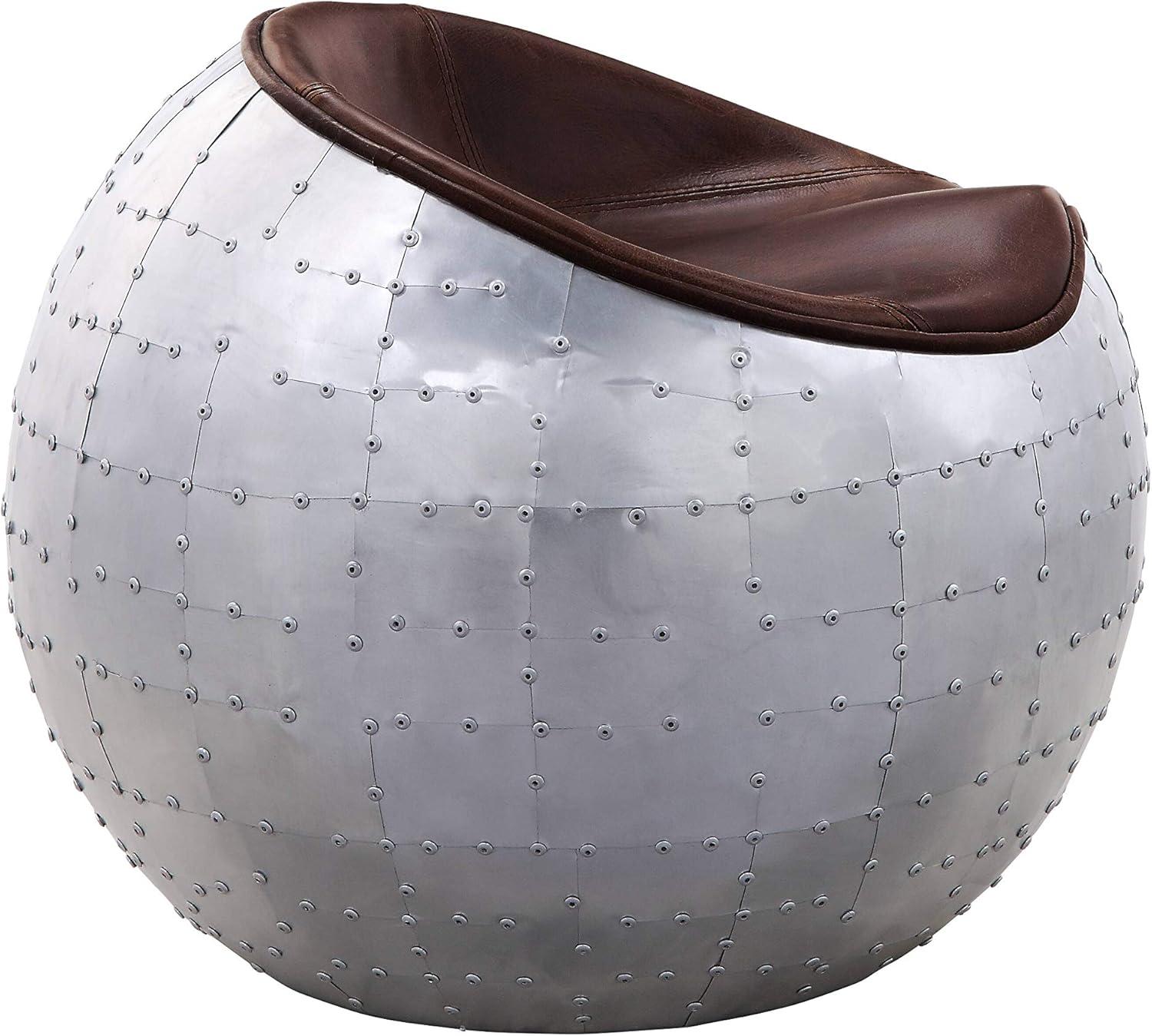 23" Brancaster Grain Leather Ottoman Retro Brown/Aluminum - Acme Furniture: Padded Metal Bench, No Assembly Required