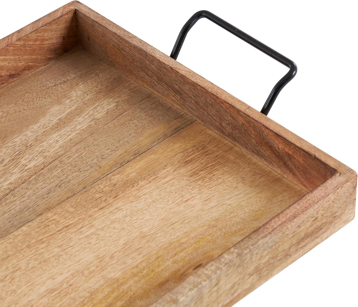 Set of 3 Farmhouse Slat Style Mango Wood and Iron Trays Brown - Olivia & May: Ottoman, Basket Design, 24-Inch