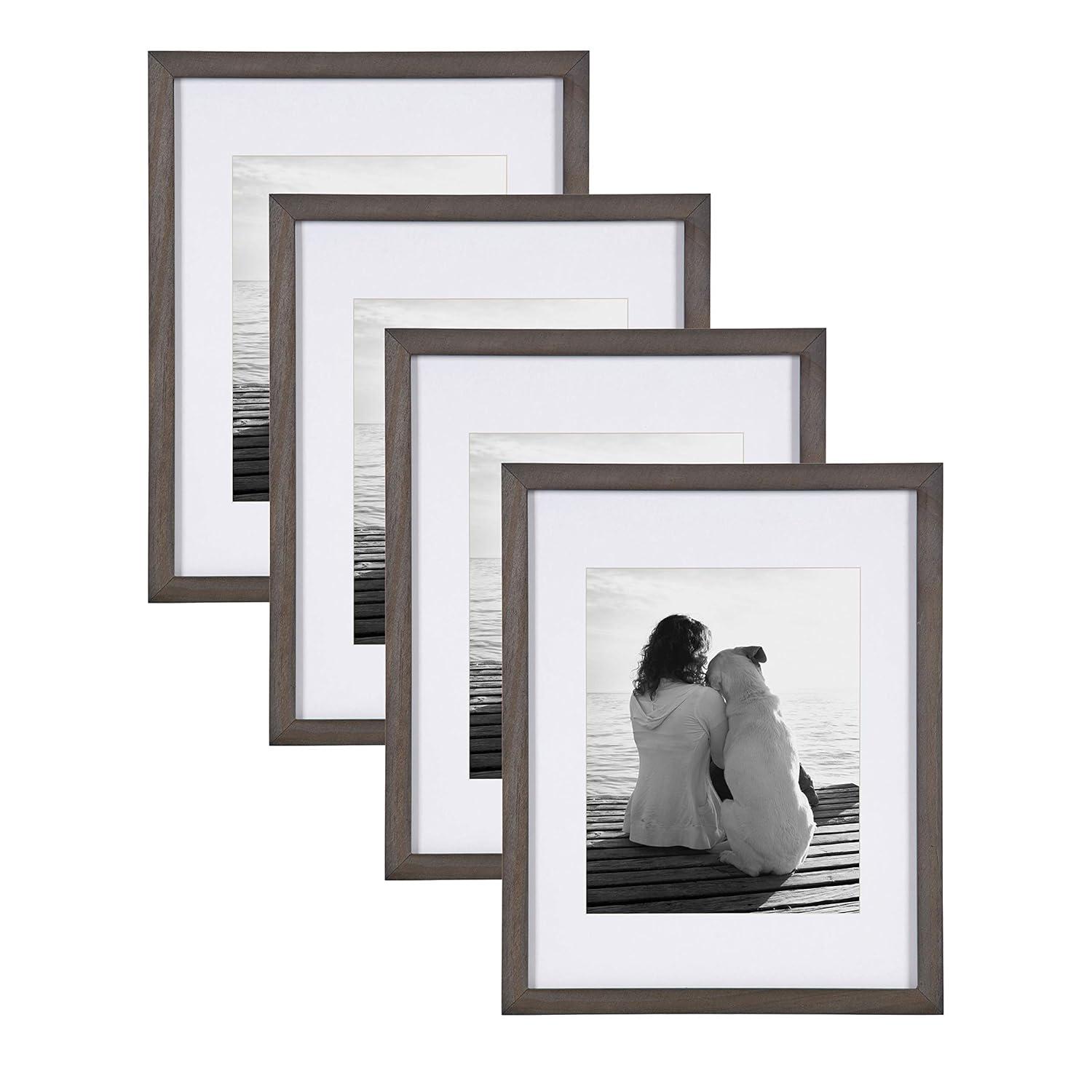 DesignOvation Gallery Rectangle Wood Wall Frame, 11x14 matted to 8x10, Gray