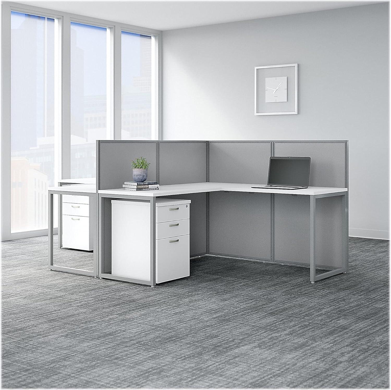 Bush Business Furniture Easy Office L-Shaped 2 Person Benching Workstation with Cable Management