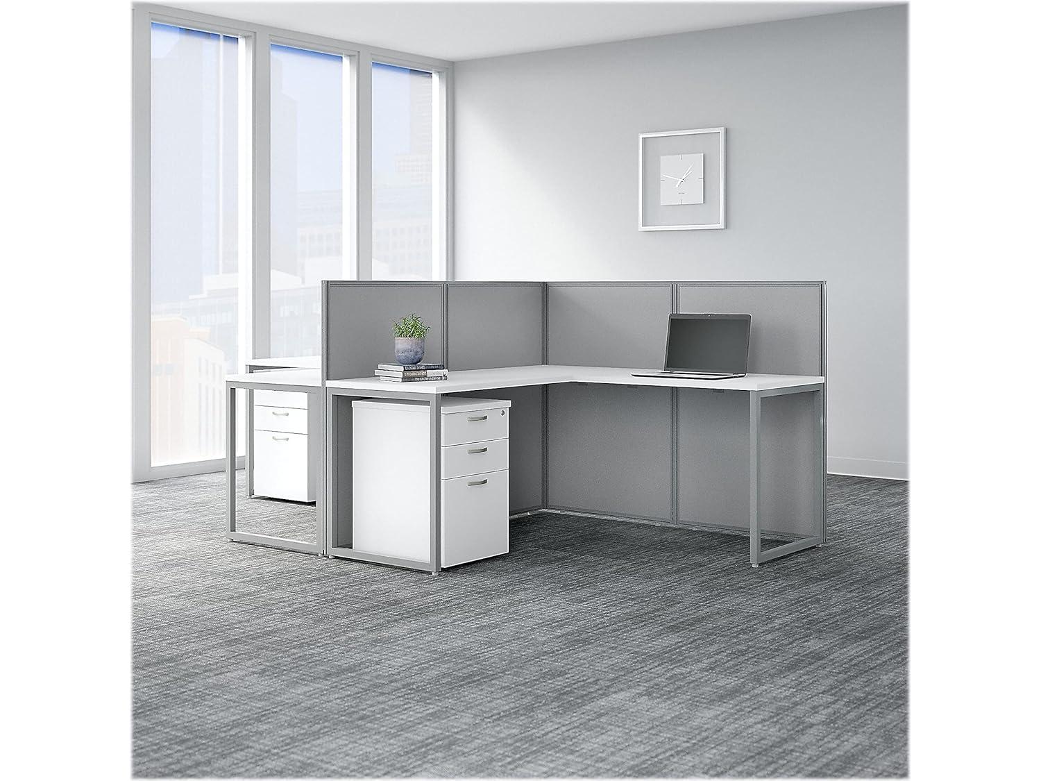 Bush Business Furniture Easy Office L-Shaped 2 Person Benching Workstation with Cable Management