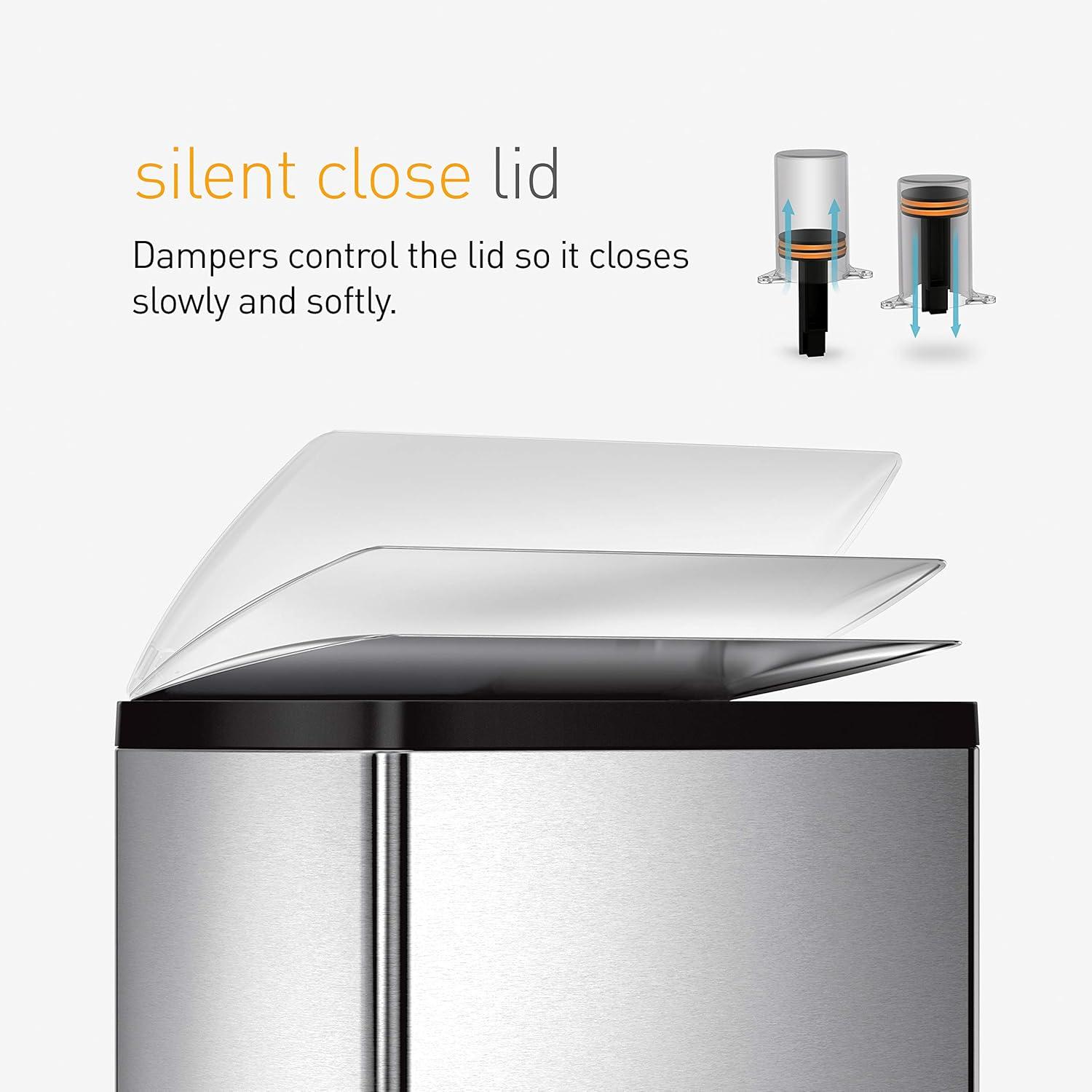 simplehuman Rectangular Dual Compartment Recycling Kitchen Step Trash Can, 46 Liter, Stainless Steel