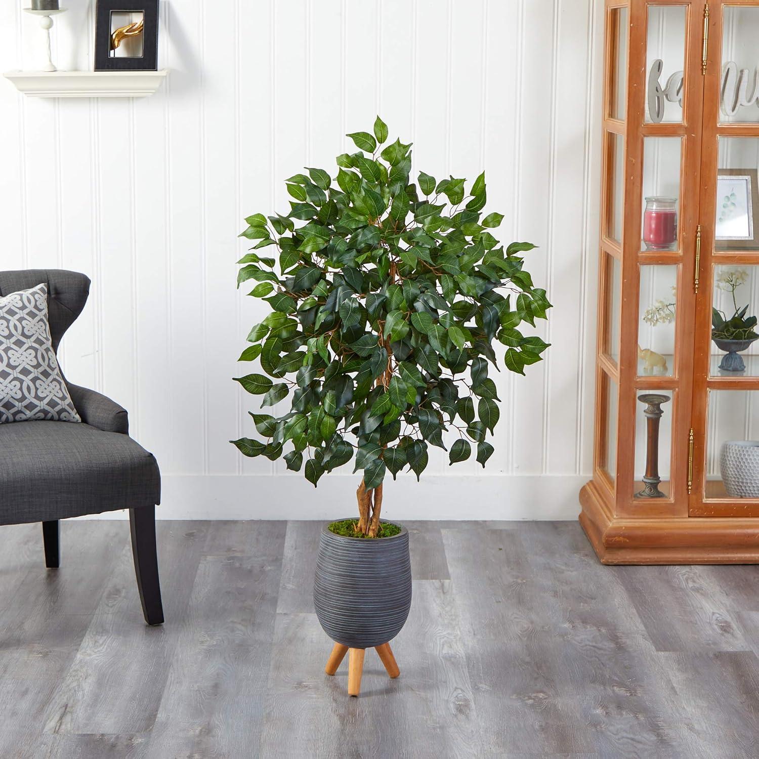 Nearly Natural 4ft. Ficus Artificial Tree in Gray Planter with Stand