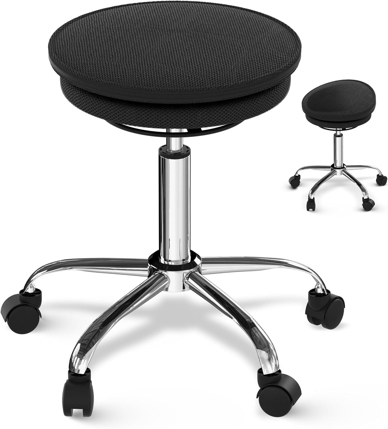 ErgoFlex Adjustable Black Rolling Balance Stool with 5-Star Base