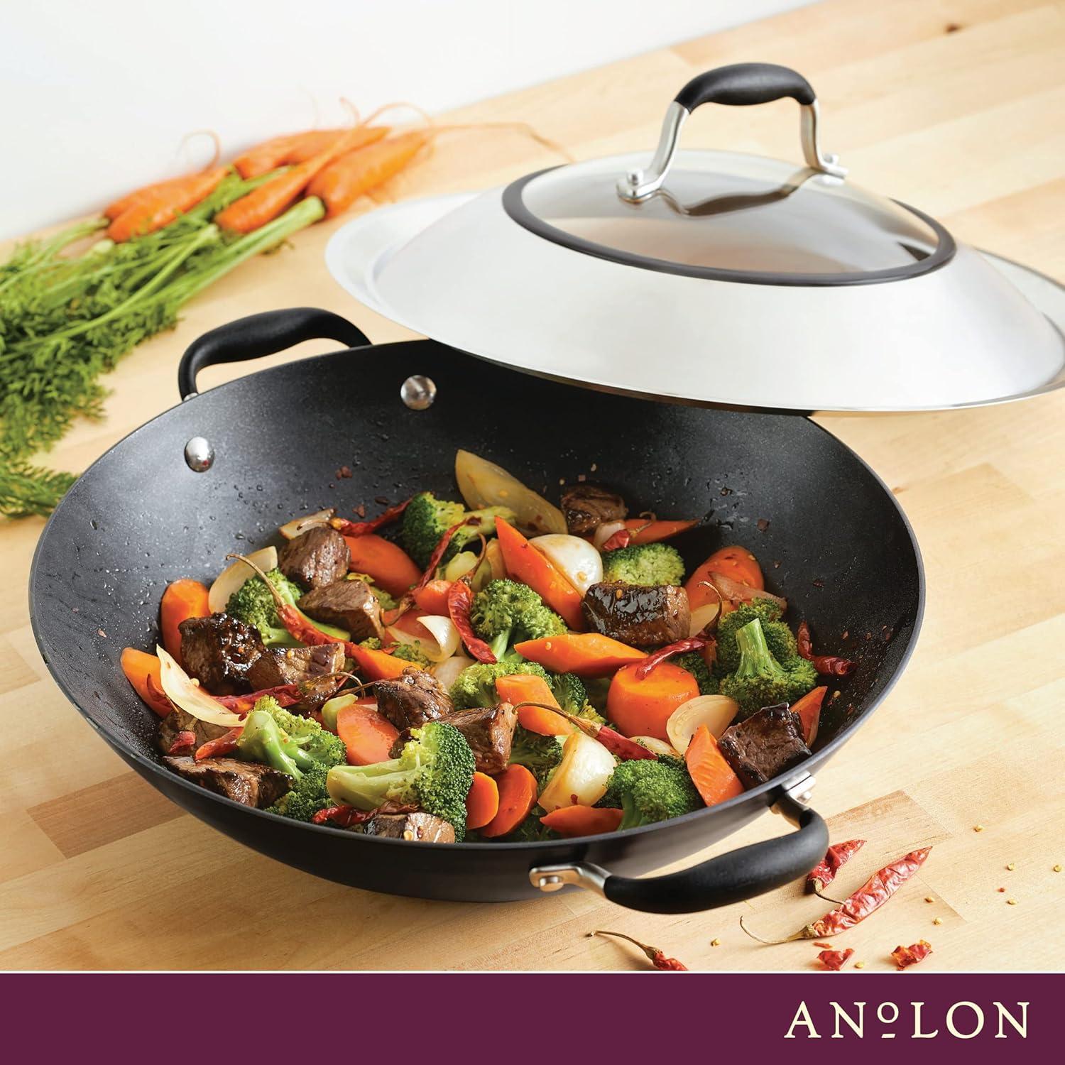 Anolon Advanced Home Hard Anodized Nonstick Wok with Side Handles and Lid, 14 Inch