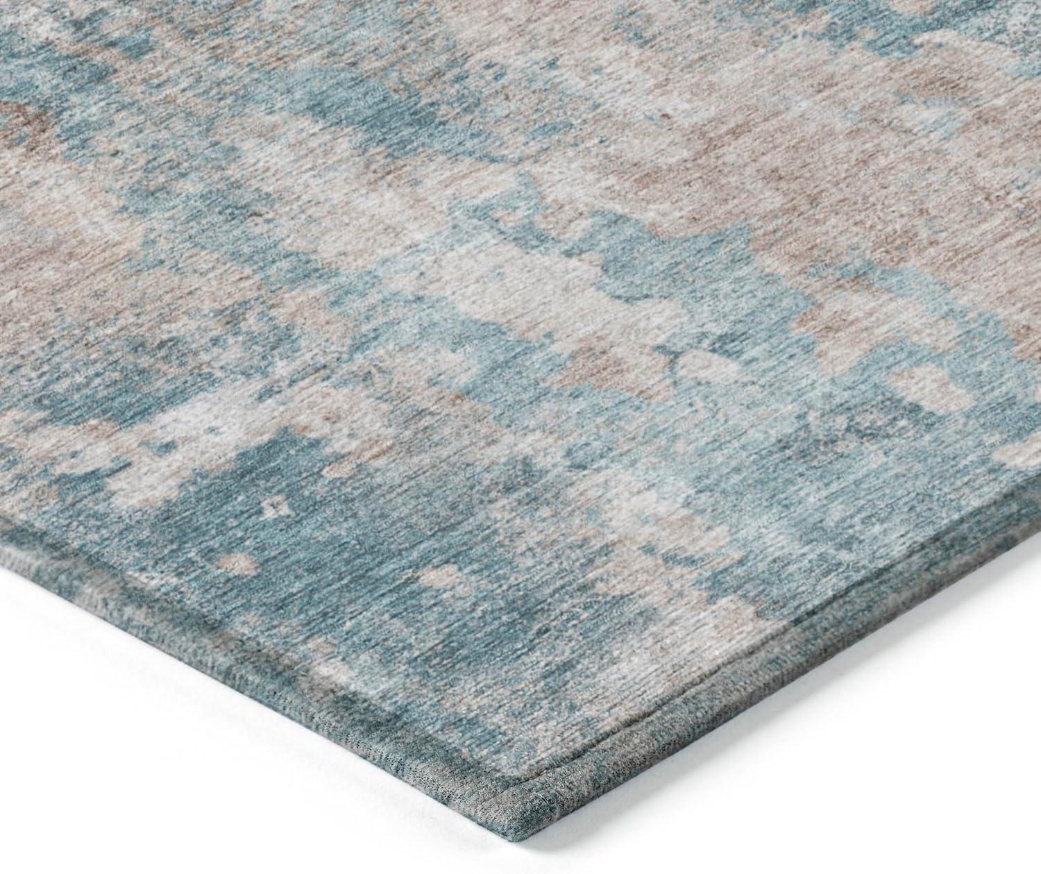 Teal and Beige Synthetic Flat Woven Washable Area Rug