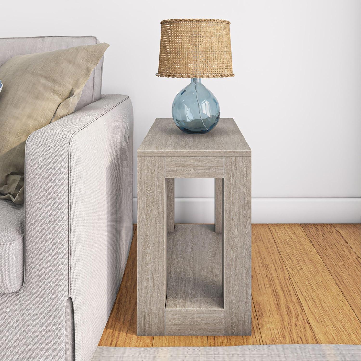 Plank+Beam Modern Rectangular Side Table with Shelf, 25", Solid Wood Narrow End Table for Living Room with Storage