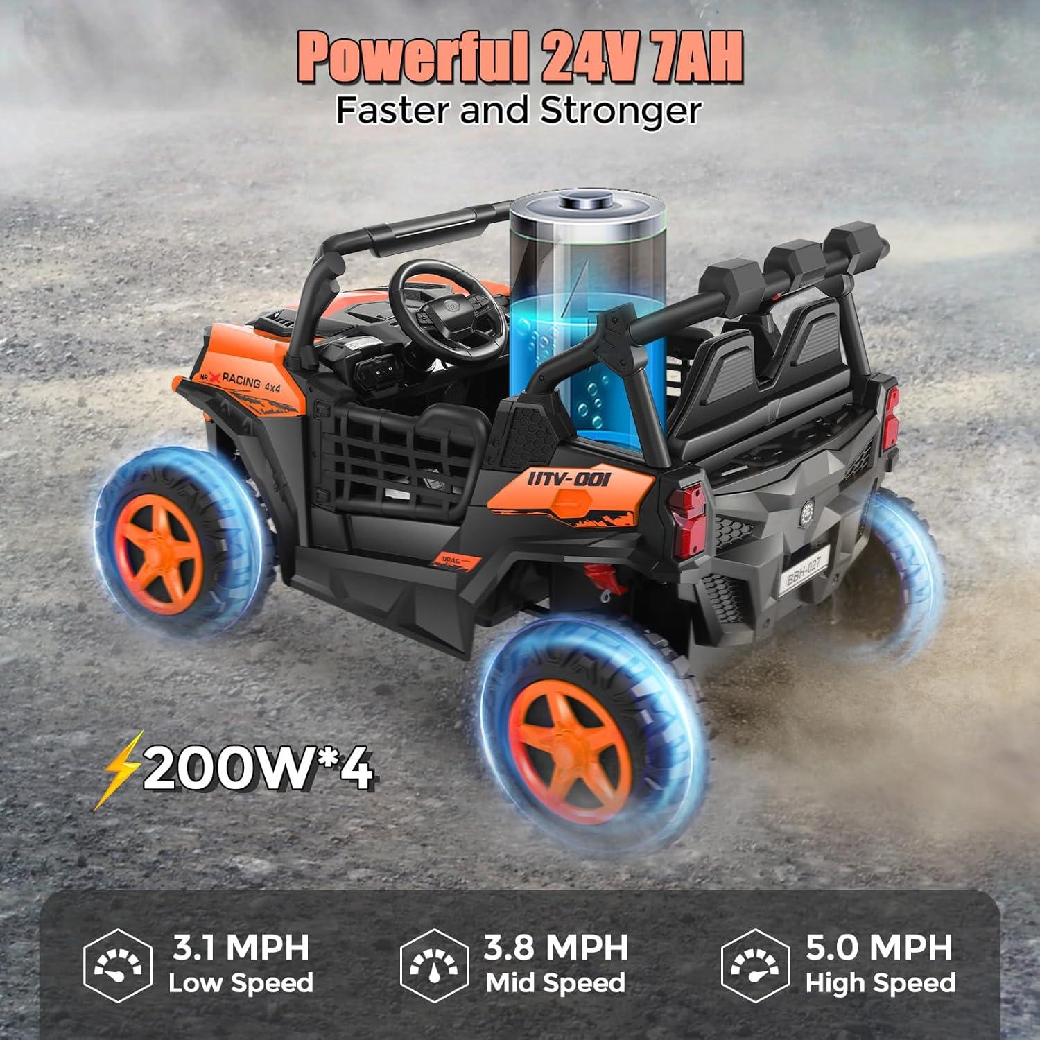 Ancheer 24v 2 Seater Ride on Car with Remote Control, 4WD/2WD Kids Power Electric Wheel UTV, 20" Spacious Seat, 4 Shock Absorbers, Music, Bluetooth, 24 Volt Ride On Toys for Boys/Girls