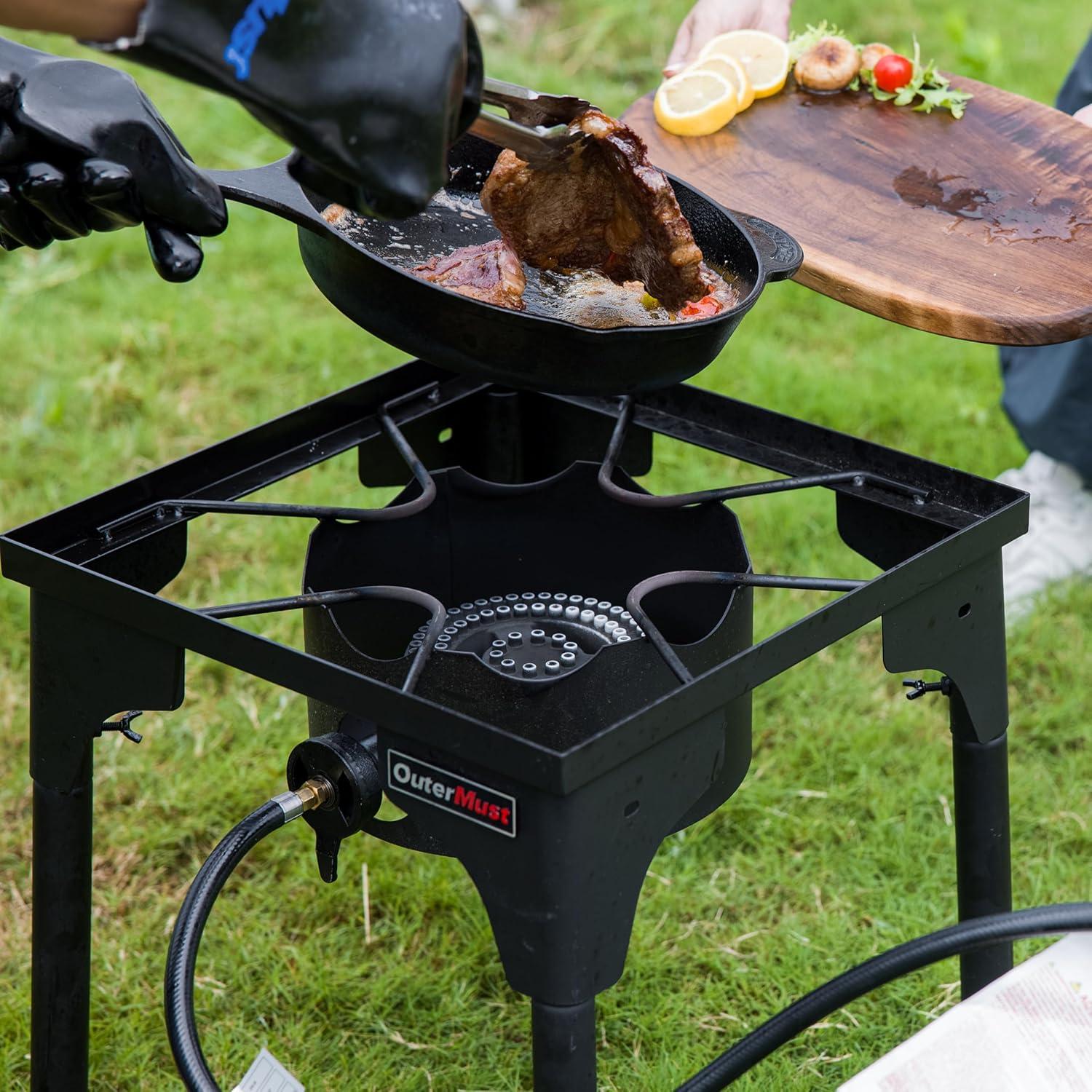 Black Steel Outdoor Single Burner with Adjustable Legs