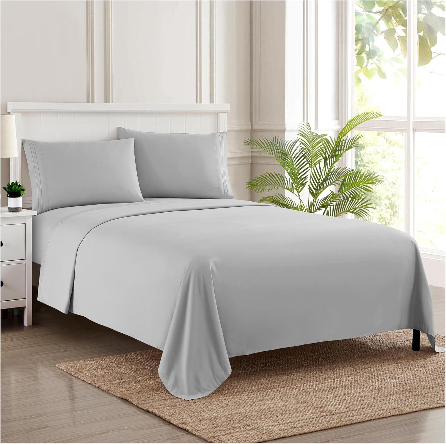 5 Piece Sheet Set, Ultra Soft 1800 Series Collection - Split King, Silver