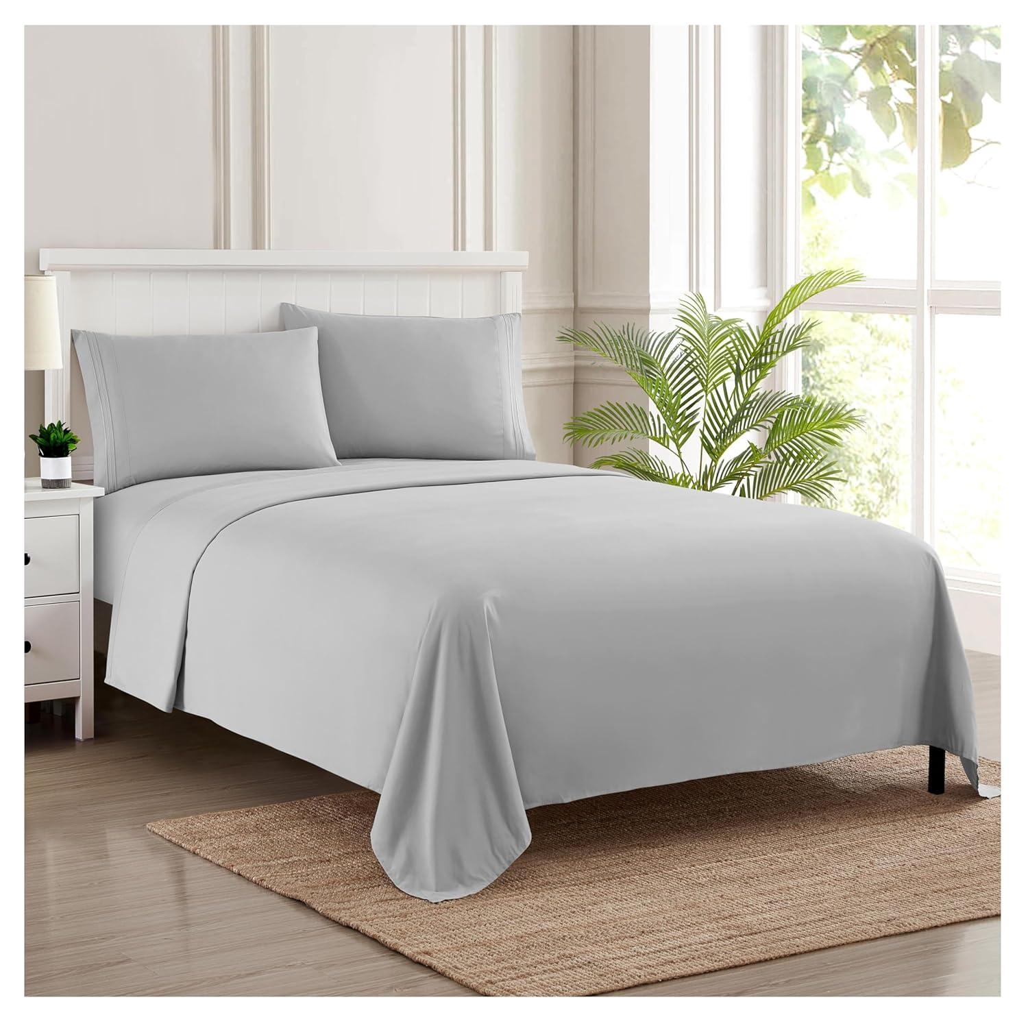 5 Piece Sheet Set, Ultra Soft 1800 Series Collection - Split King, Silver