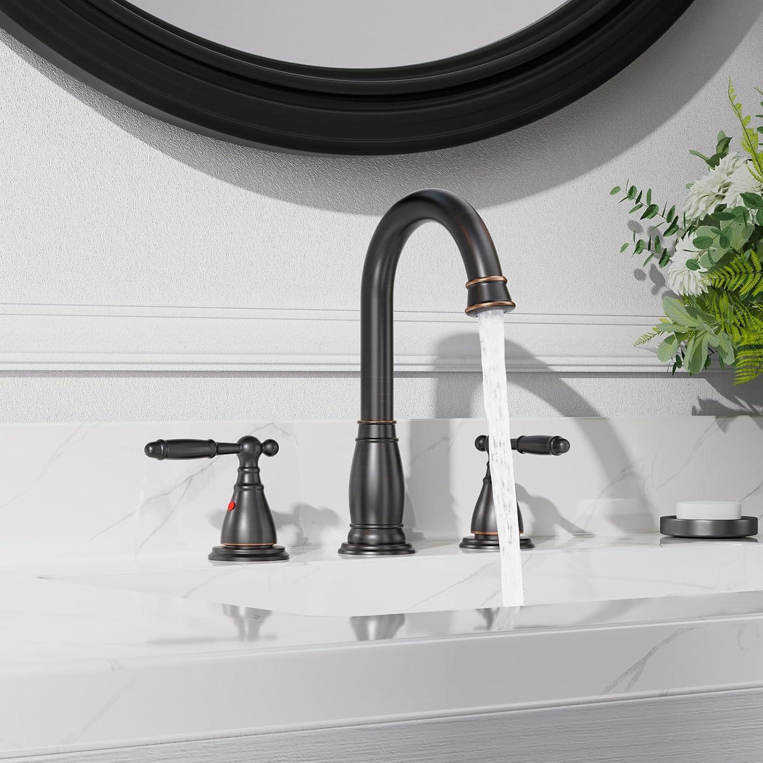 8 in. 2-Handle 3-Hole Widespread Bathroom Faucets with Valve and Metal Pop-Up Drain in Oil Rubbed Bronze