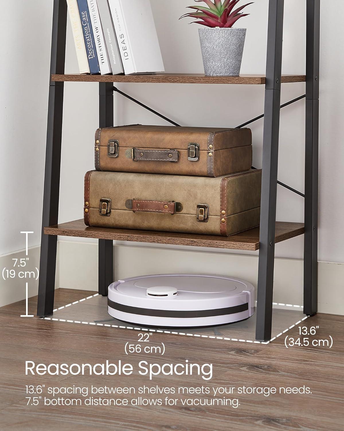 4-Tier Ladder Shelf Ladder Bookshelf Bookcase Storage Rack with Steel Frame Hazelnut Brown and Black