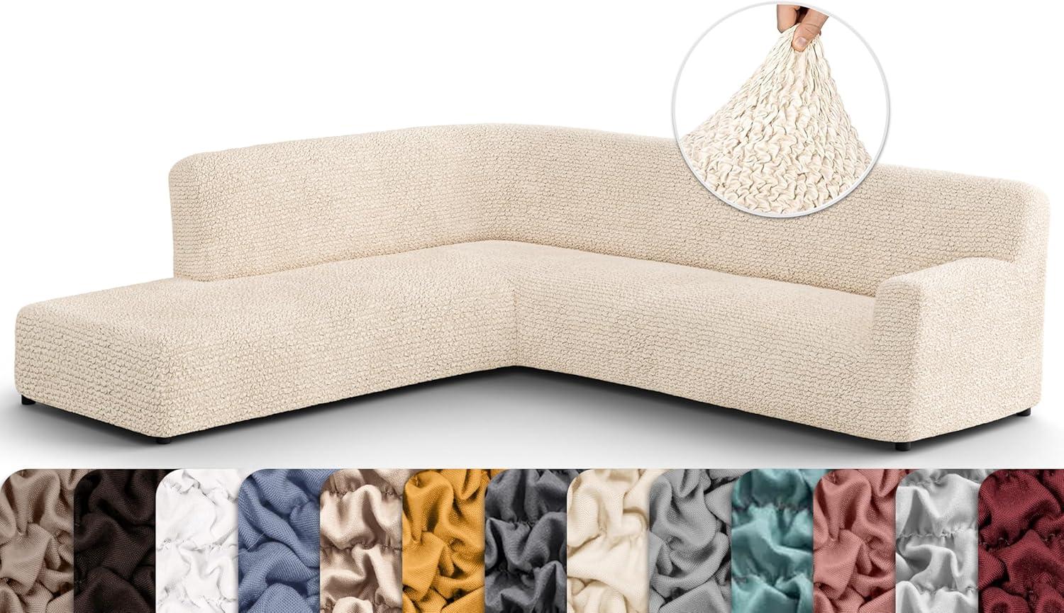 Vanilla Polyester Blend Stretch Sofa Slipcover for L-Shaped Sectional