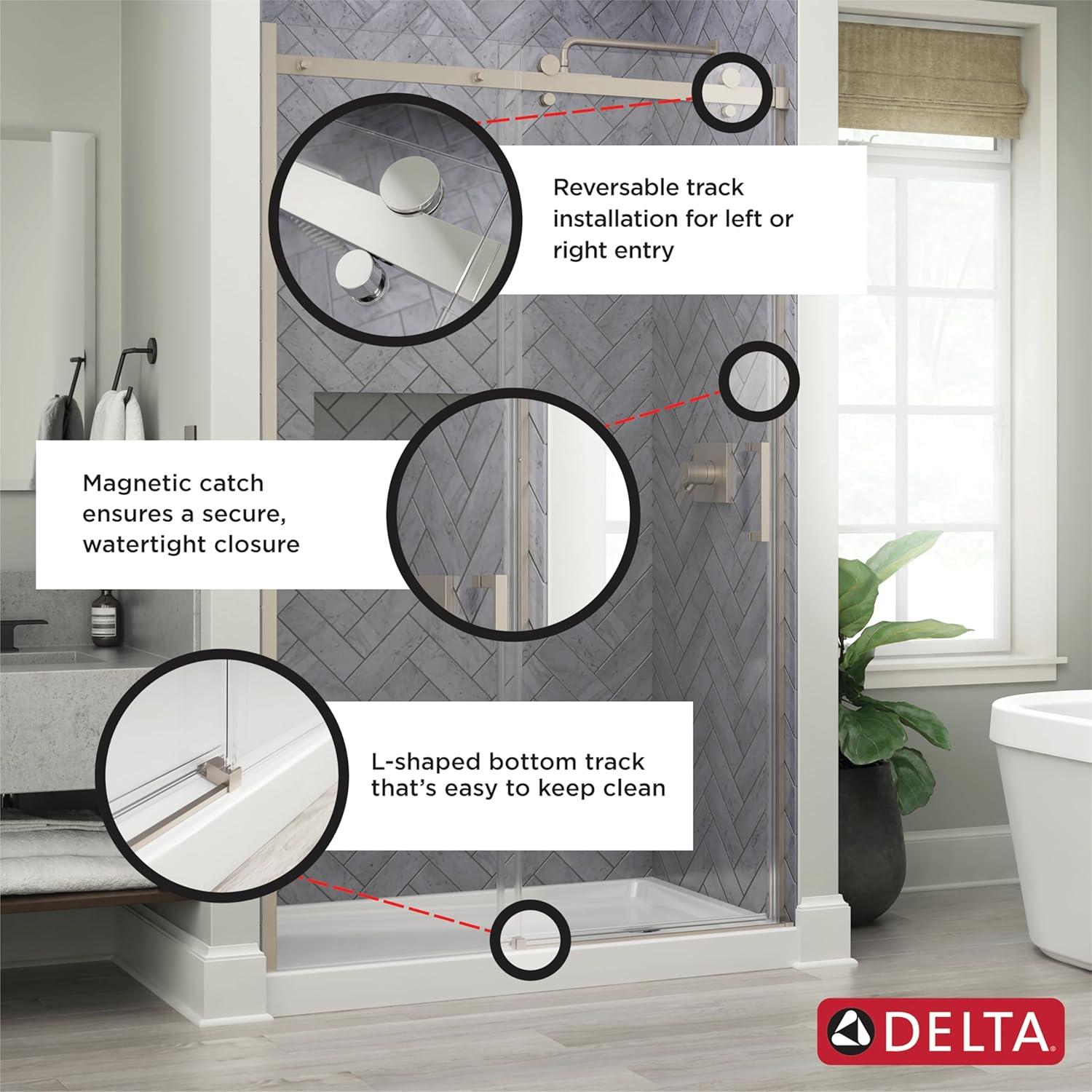 Delta Commix 48 in. x 76 in. Frameless Exposed Roller Sliding Shower Door in Black with 5/16 in. (8mm) Tempered Clear Glass, SDES848-MB-R