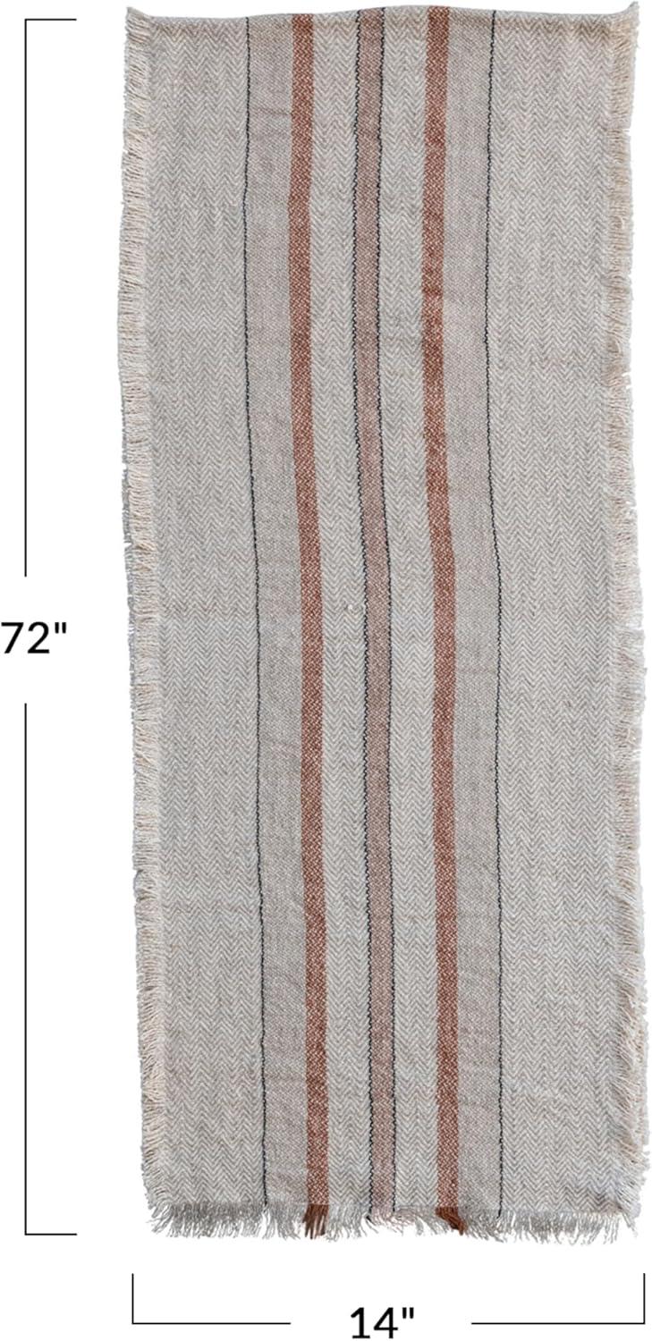 Multicolor Striped Linen and Cotton Table Runner with Fringe