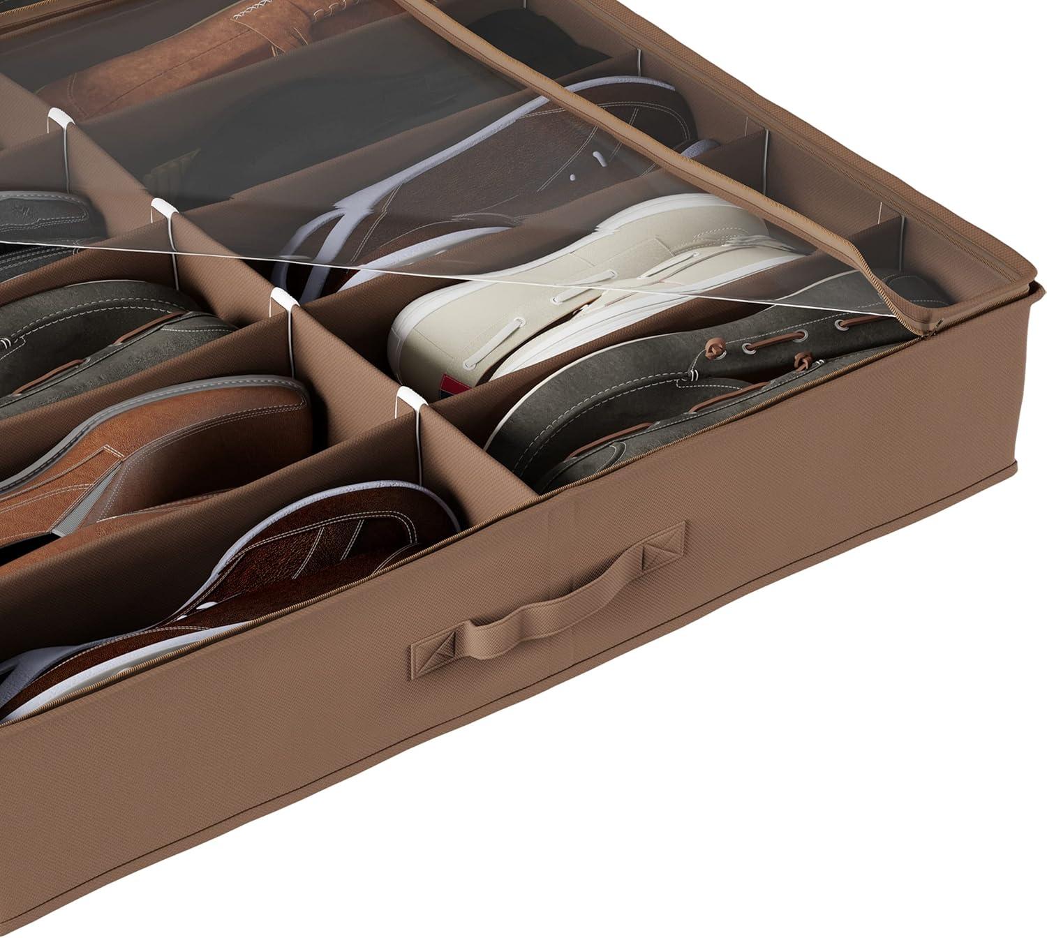 Everyday Home Under-Bed Plastic-Covered 12-Pair Shoe Organizer (Brown)