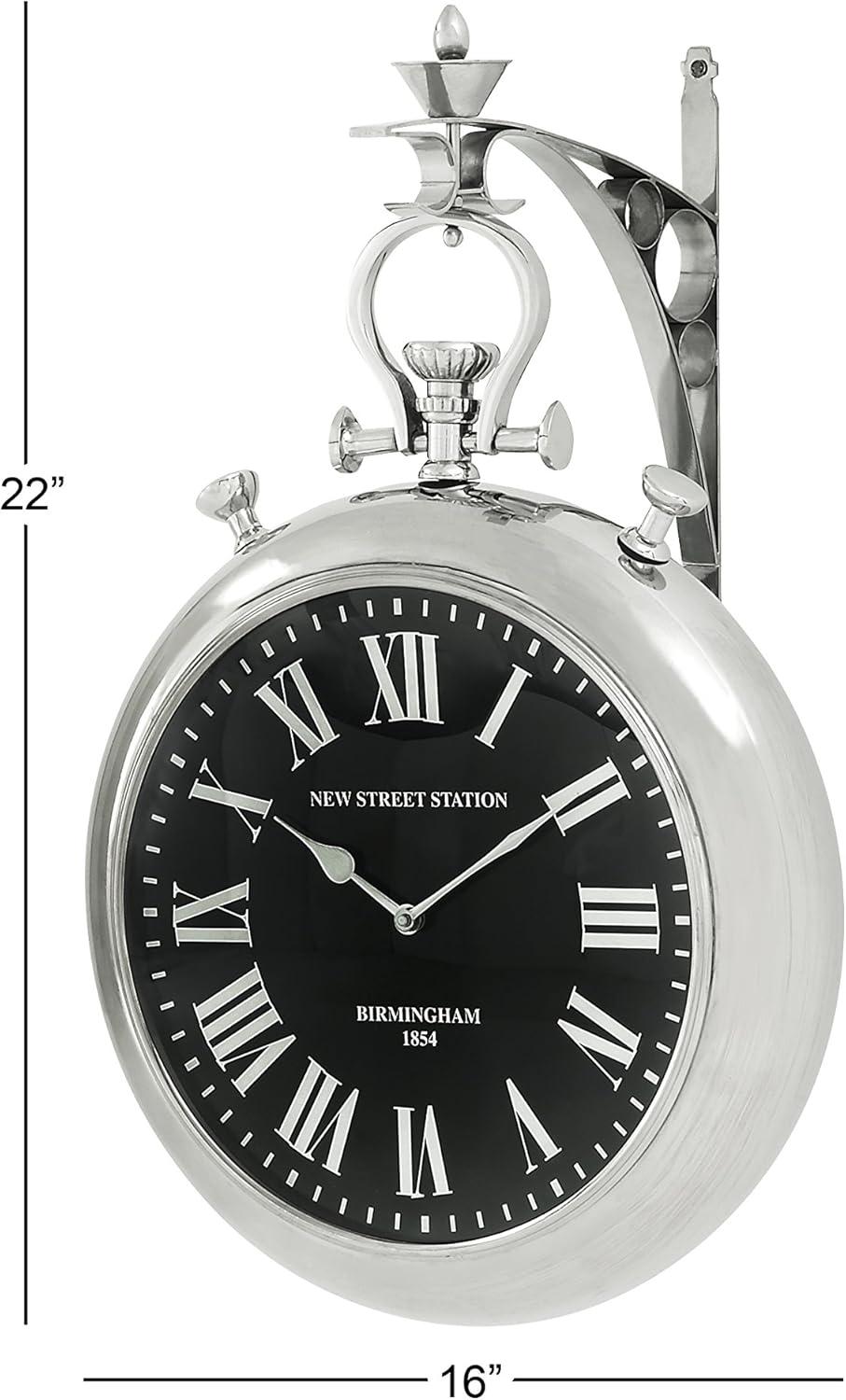 DecMode 16" Silver Stainless Steel Metal Pocket Watch Style Wall Clock