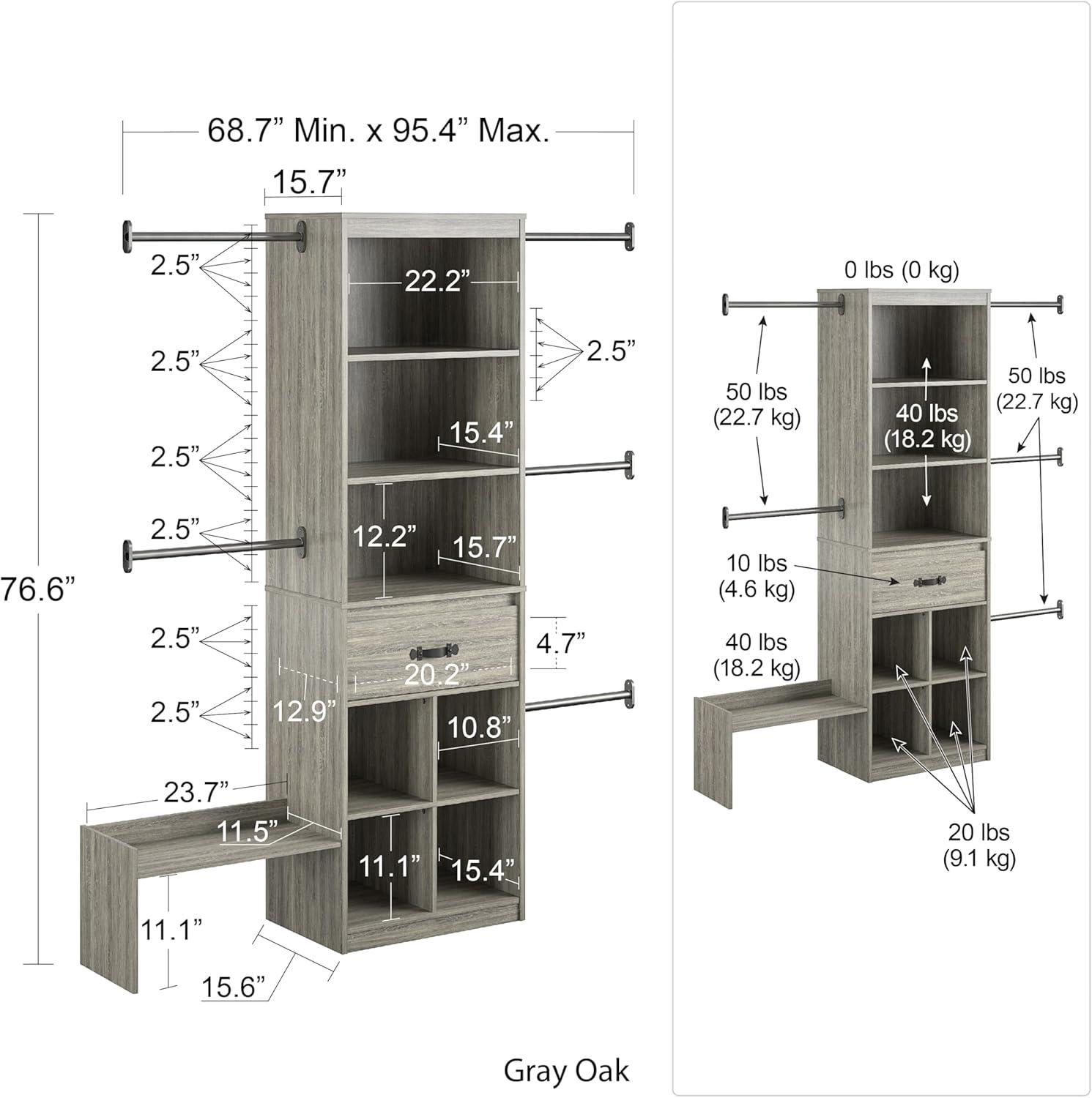 Little Seeds Nova Grow with Me Grey Oak Adjustable Kids’ Closet Organizer System