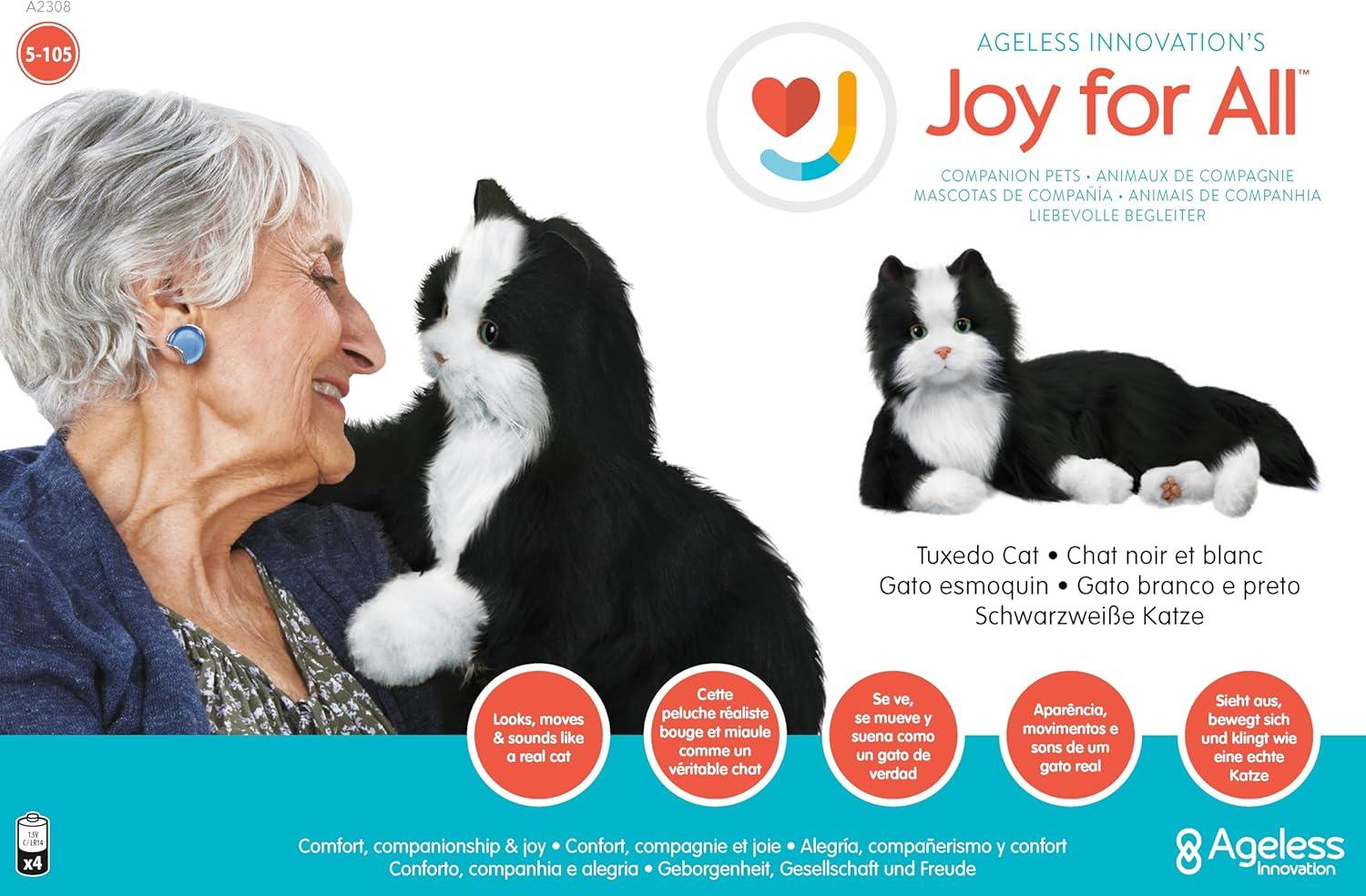 Joy For All Black and White Tuxedo Cat Robot Companion for Age Related Memory Loss and Caregivers by Ageless Innovation