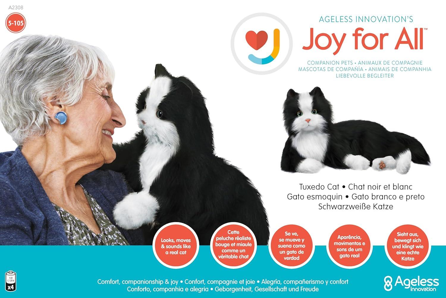 Joy For All Black and White Tuxedo Cat Robot Companion for Age Related Memory Loss and Caregivers by Ageless Innovation