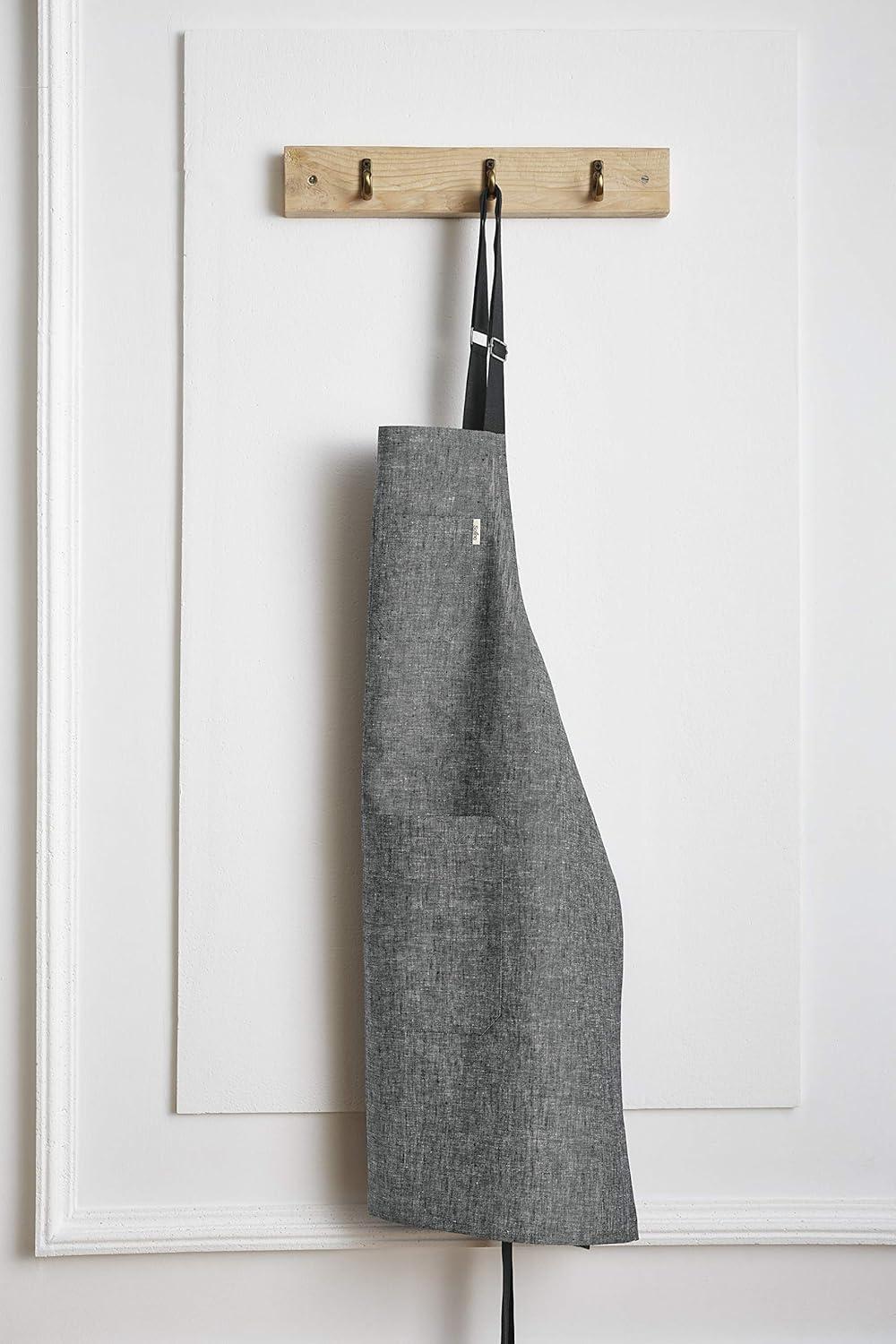 Solino Home Linen Kitchen Apron Black - 100% Pure Linen Bib Apron with Front Pockets for Men & Women - Handcrafted from European Flax