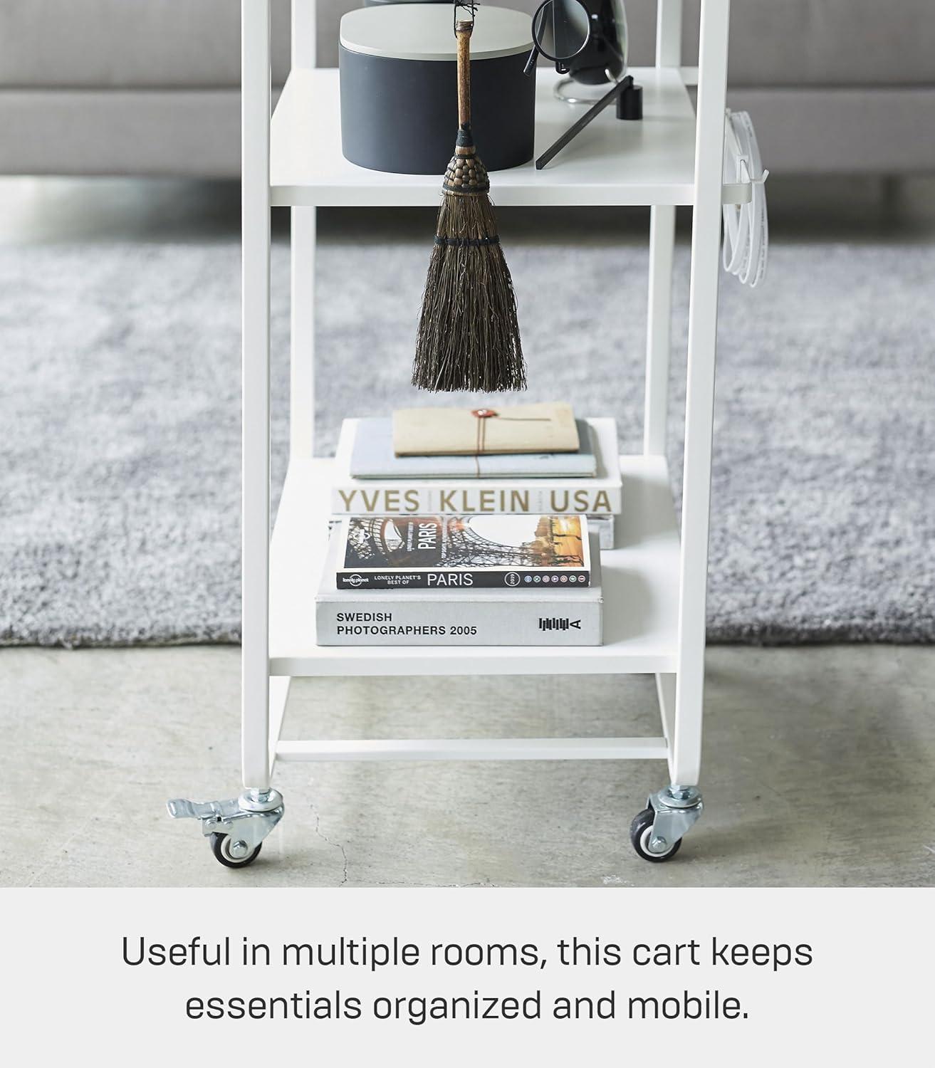 Sleek White 3-Tier Rolling Kitchen Cart with Storage Hooks