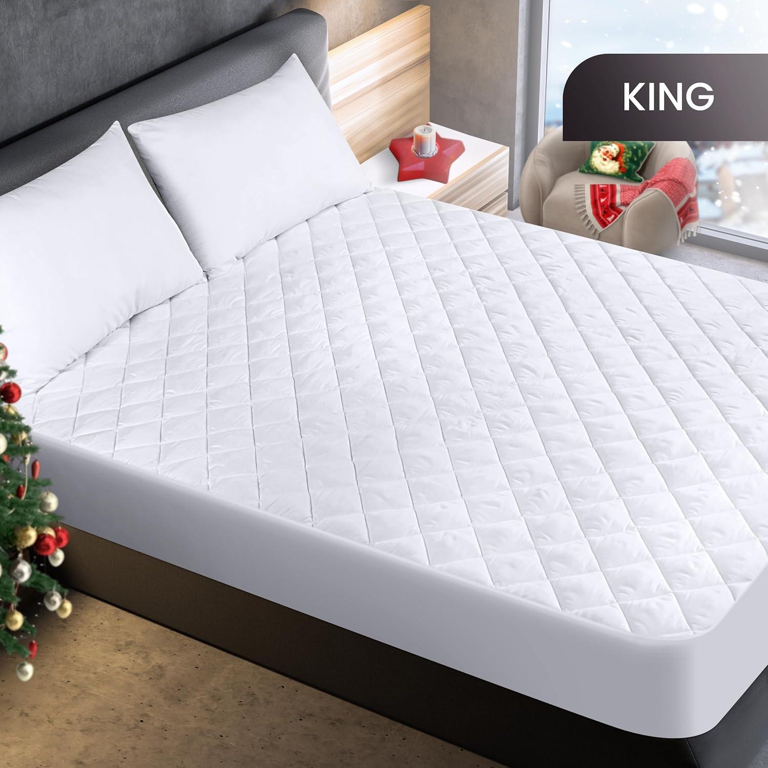 Utopia Bedding Microfiber Mattress Topper King , Quilted Fitted Mattress Pad Deep Pocket up to 16 inches, Machine Washable Mattress Protector