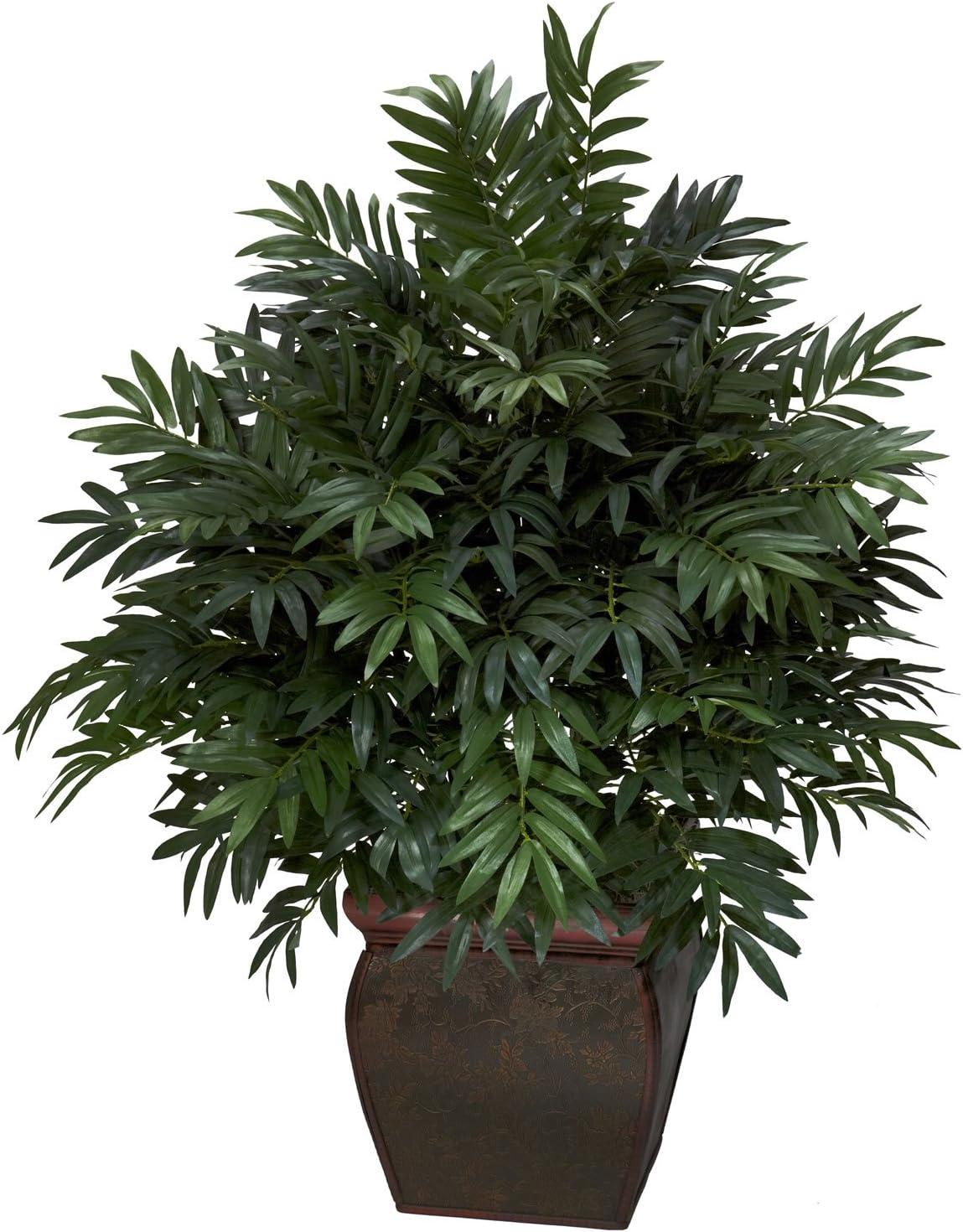 Nearly Natural Triple Bamboo Palm with Decorative Planter Silk Plant