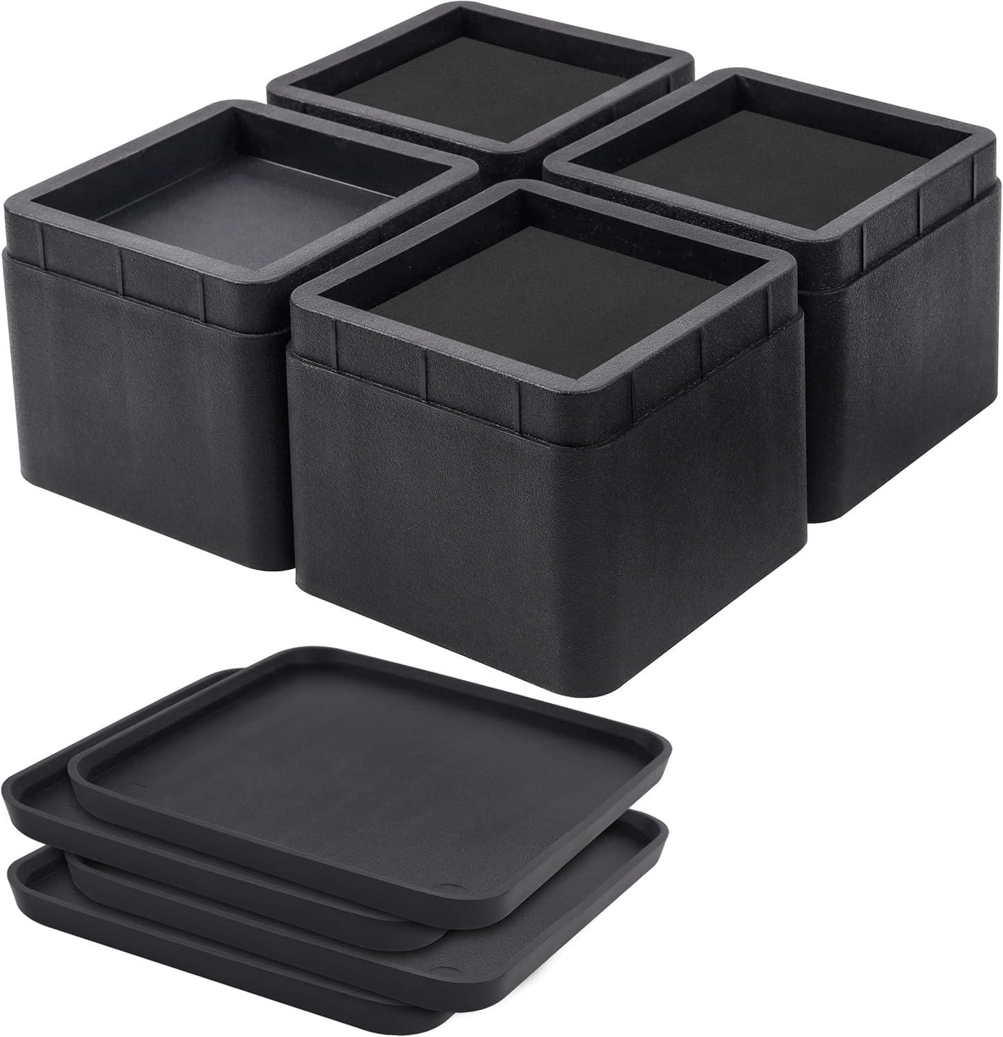 BTSD-home 3" or 6" Stackable Plastic Bed Risers, Black, 4 Pack