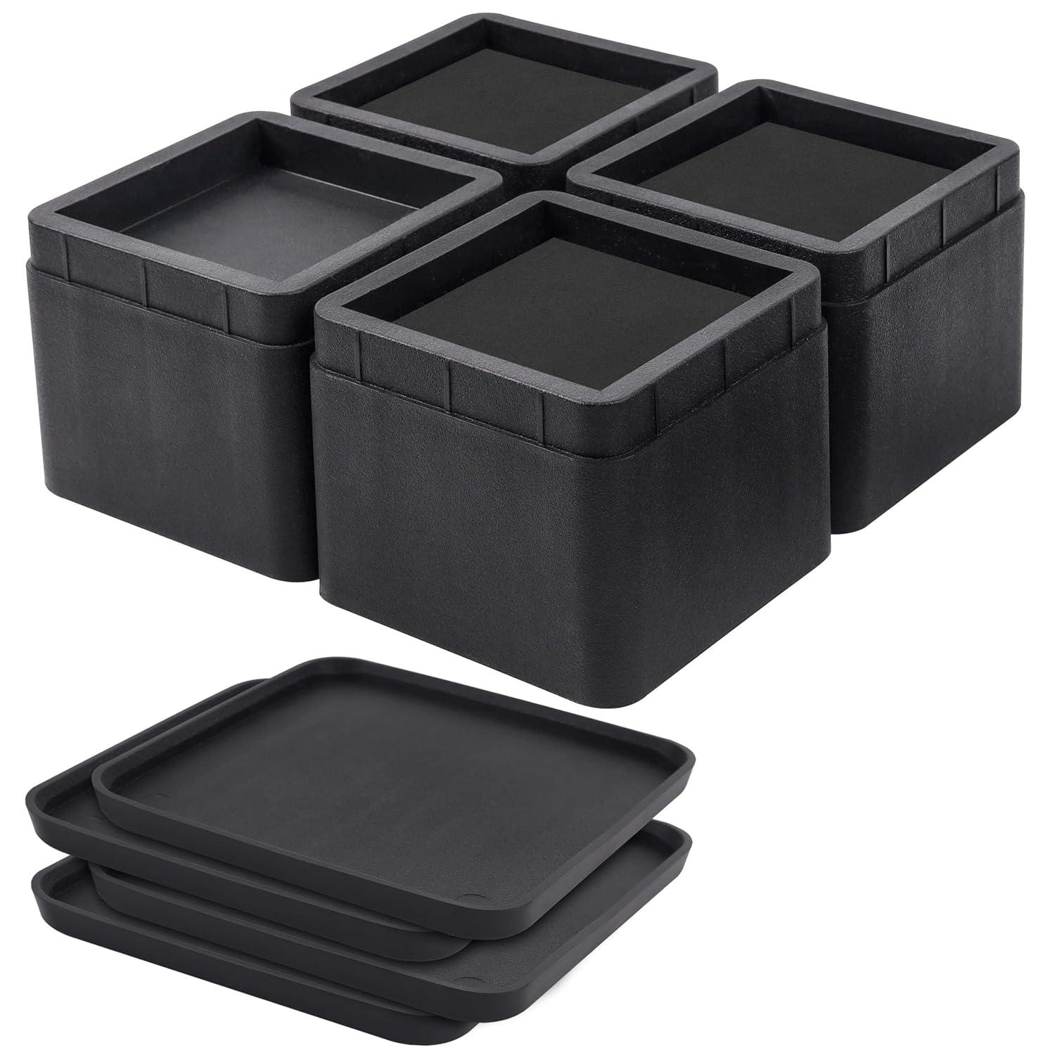 Black Stackable Plastic Bed Risers, 3 or 6 Inch, 4 Pack