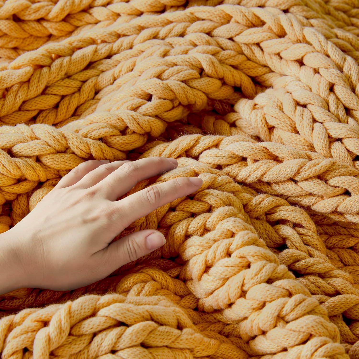 50"x60" Chunky Double Knit Handmade Throw Blanket Yellow - Madison Park: Cozy, Durable, All-Season