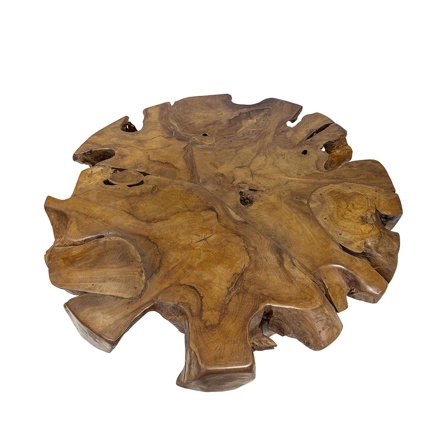 Benjara 47 Inch Coffee Table, Teak Root Frame, Natural Wood Grains, Classic Brown