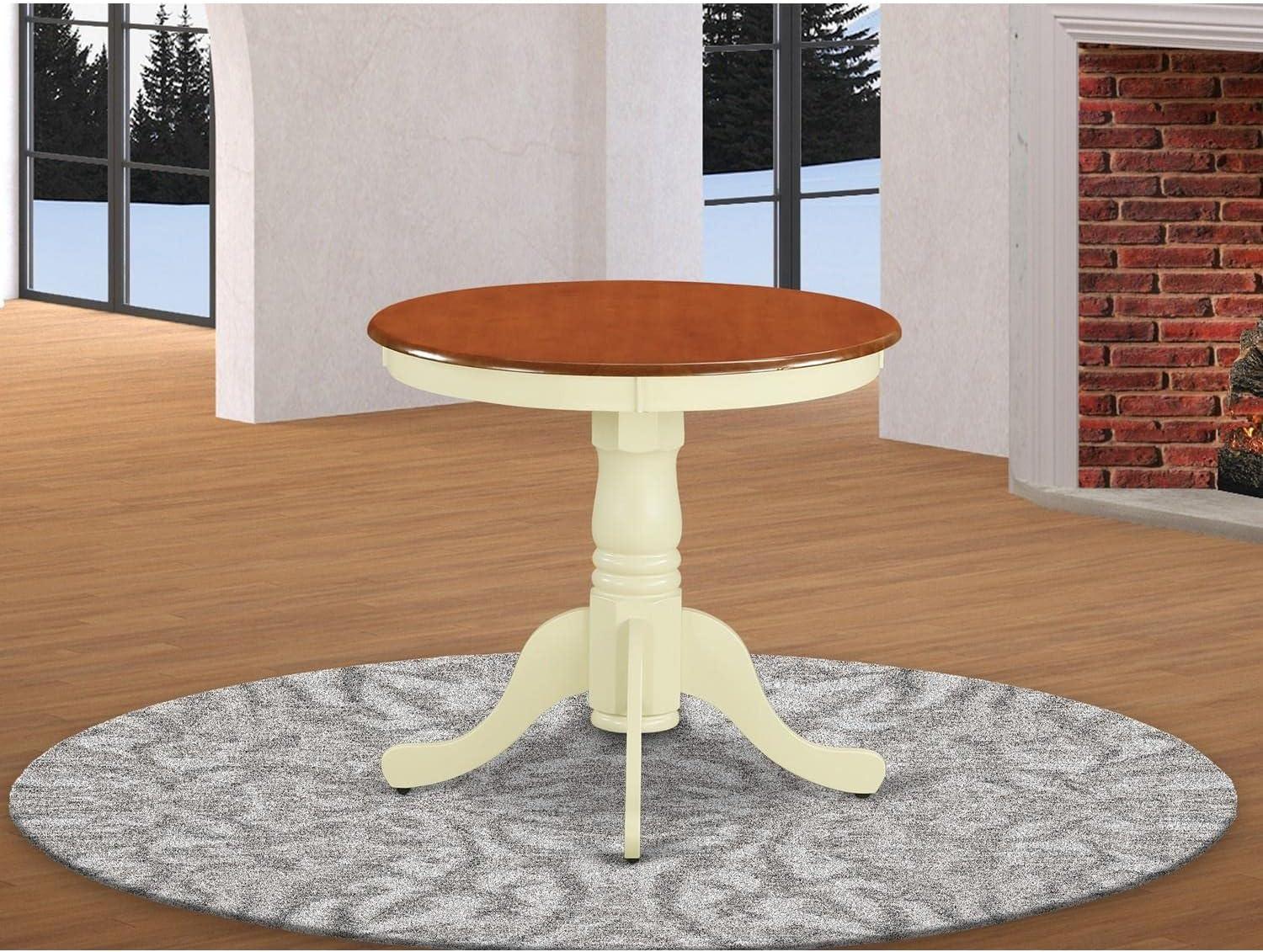 30 in. Eden Round Rubber Wood Buttermilk & Cherry Dining Table