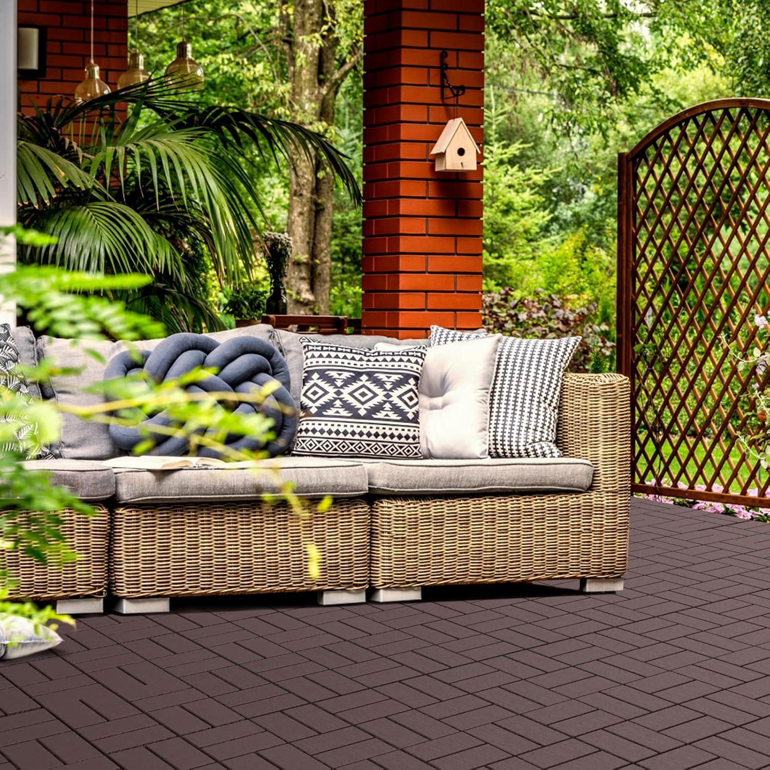 Dark Brown 12"x12" Interlocking Plastic Deck Tiles with Water Protection