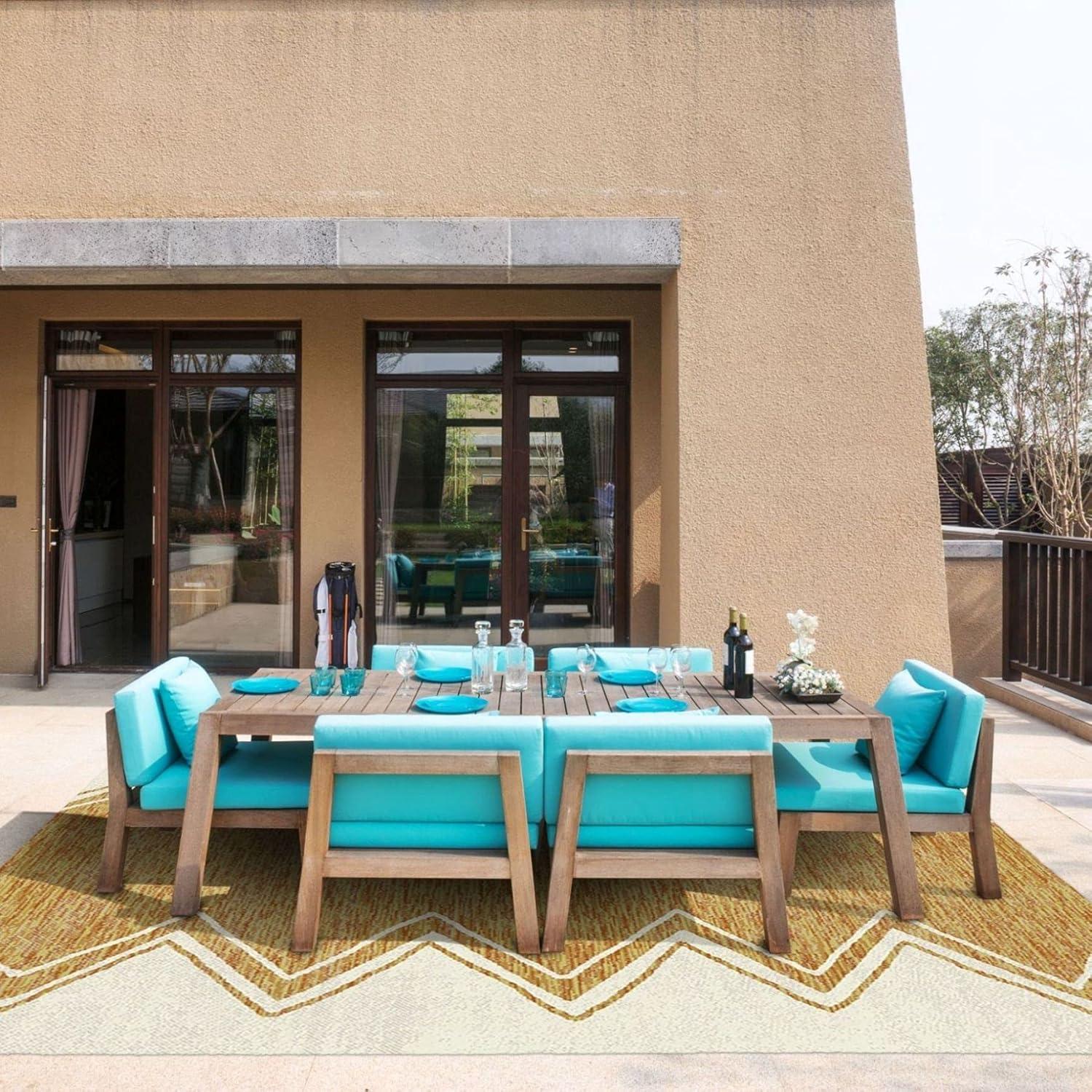 Nicole Miller New York Patio Sofia Indoor/Outdoor Area Rug, Ivory/Mustard