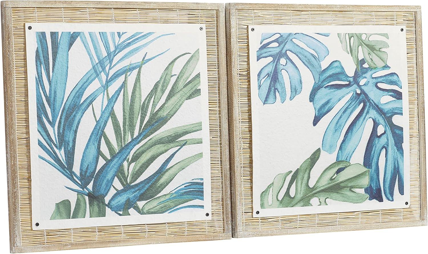 Dried Plant Leaf Framed Wall Art with Brown Frame Set of 2 Blue - Olivia & May: Modern Abstract Artwork, Wood Frames, Vertical Display