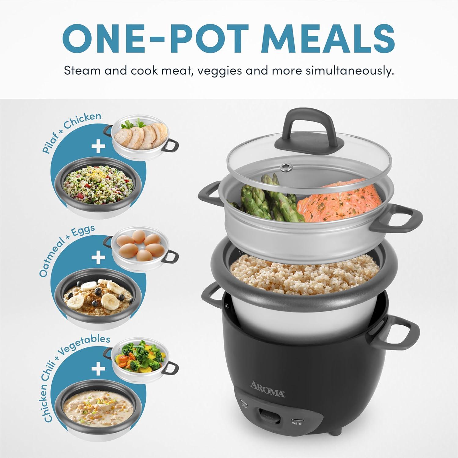 Aroma AROMA Rice Cooker, 7-Cup (Uncooked) / 14-Cup (Cooked), Steamer, Grain Cooker, 3Qt