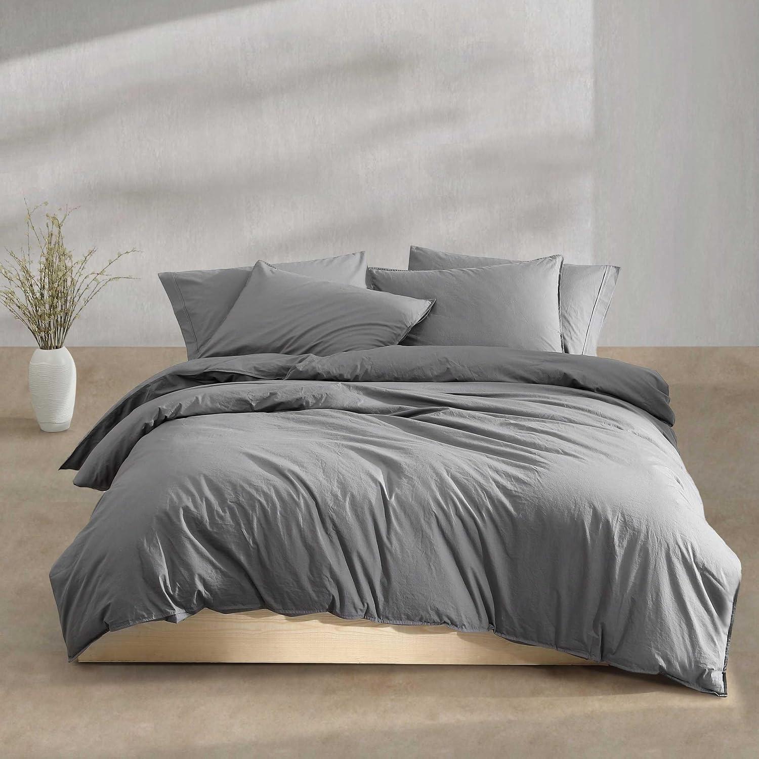 Calvin Klein Washed Percale Solid Cotton Duvet Cover Set