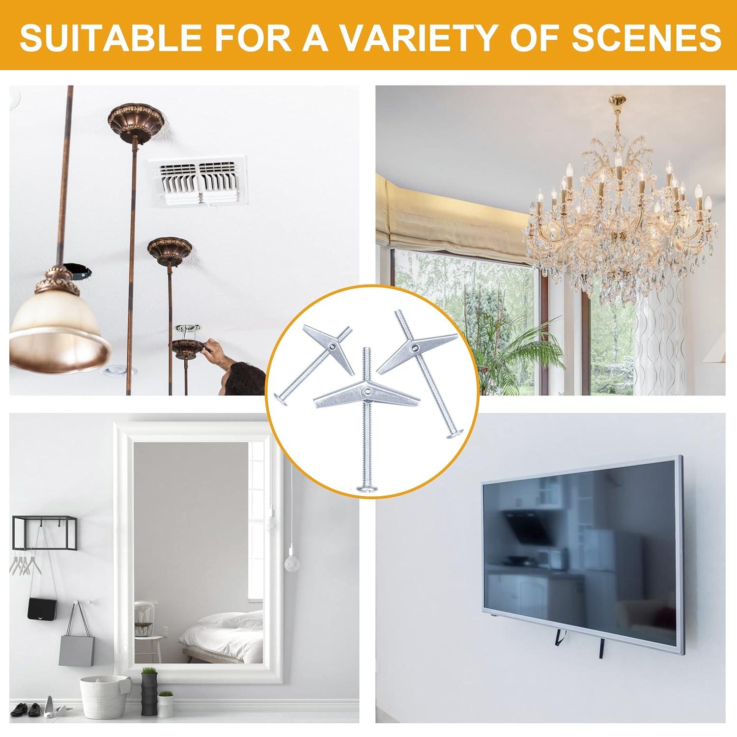 KURUI 28Pcs Heavy Duty Hollow Wall Anchors for Drywall Ceiling, Toggle Bolts and Wing Nut Kit, Metal Drywall Anchors and Screws Assortment Set, 3 Sizes Butterfly Anchors for Hanging 1/8, 3/16, 1/4