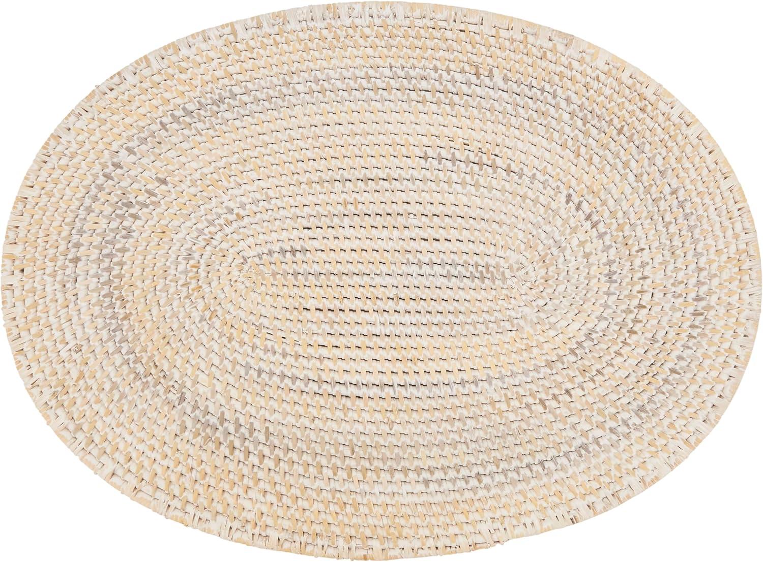 White Woven Rattan Oval Placemats, 14" x 19", Set of 4